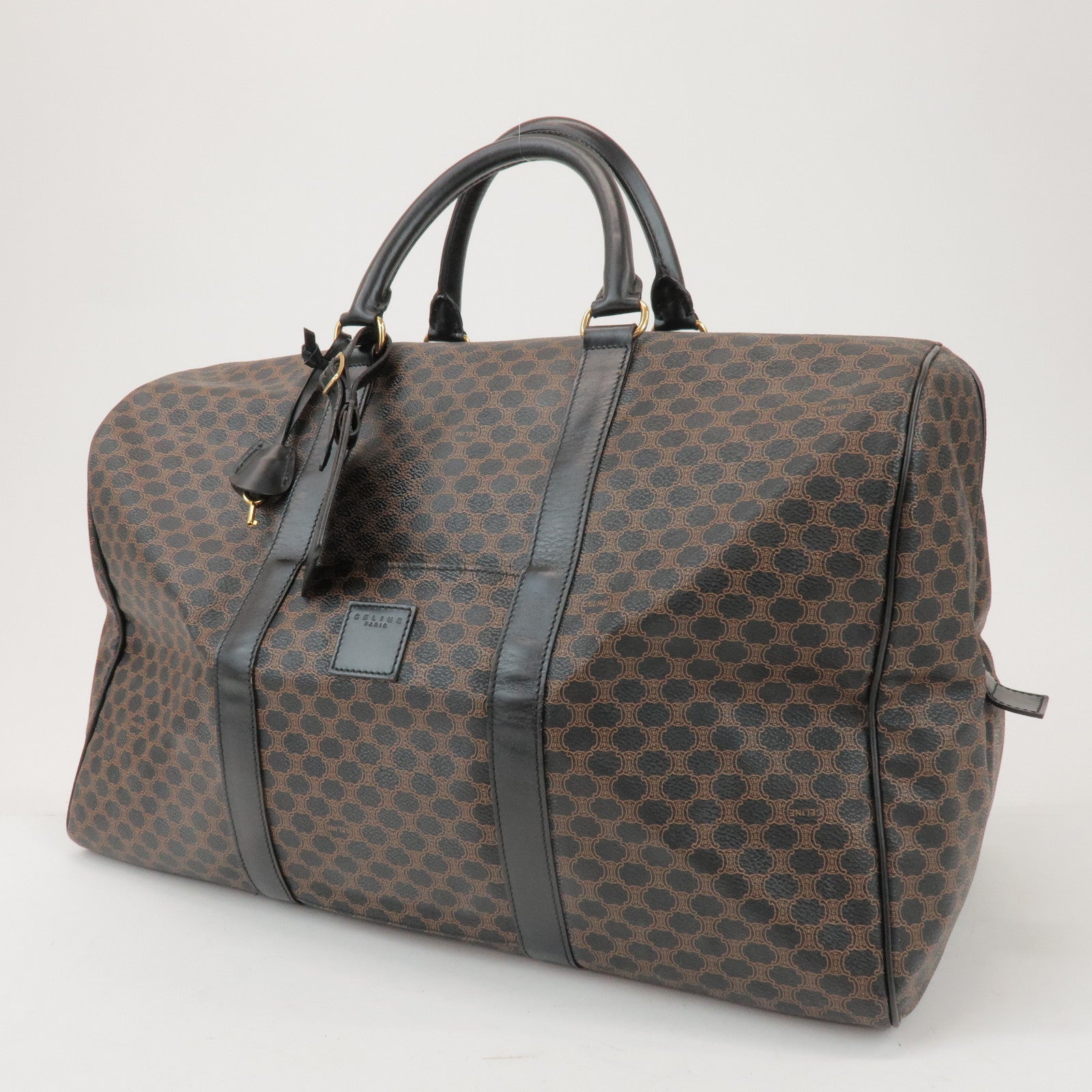 CELINE Macadam PVC Leather Boston Bag Hand Bag Black Brown
