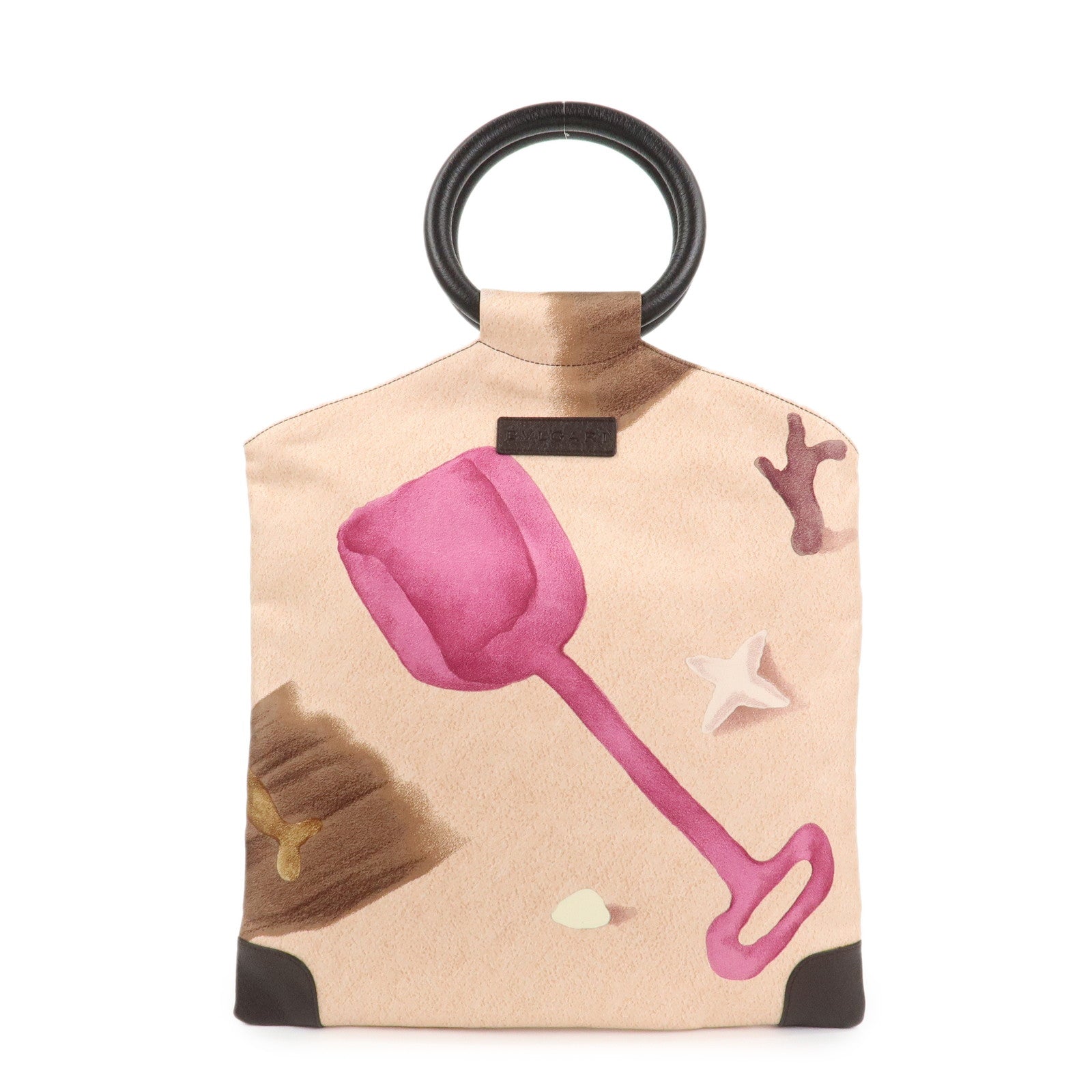BVLGARI Canvas Leather Beach Print Tote Bag Hand Bag Pink