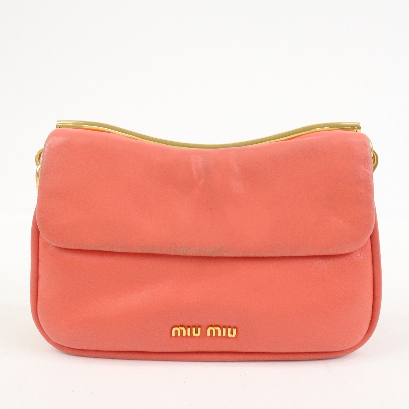 MIU MIU Nappa Leather Chain Shoulder Bag Crossbody Bag Coral