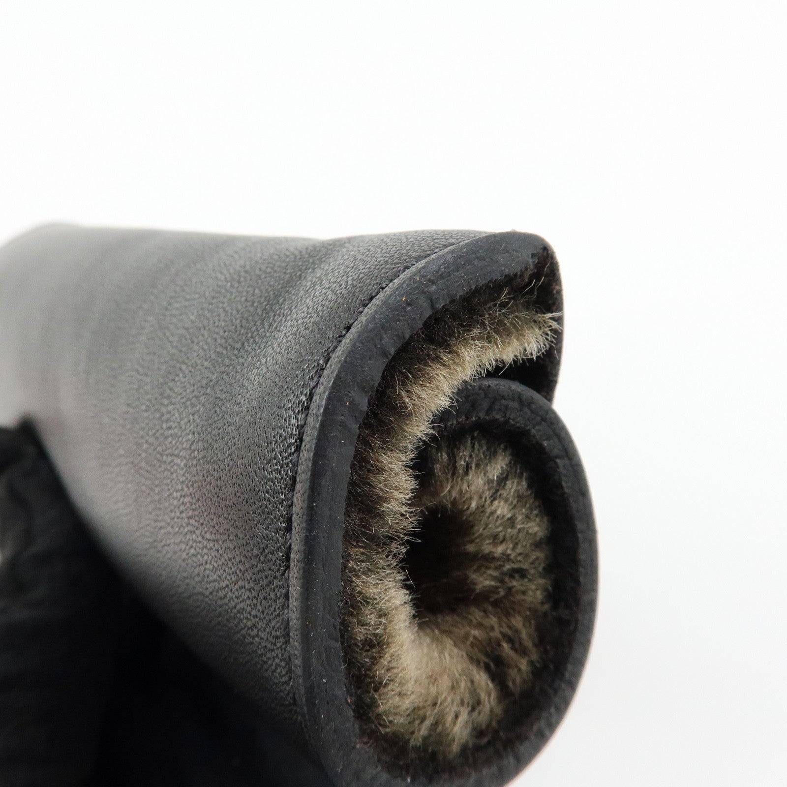 HERMES Leather Fur Shoes Polishing Glove Black