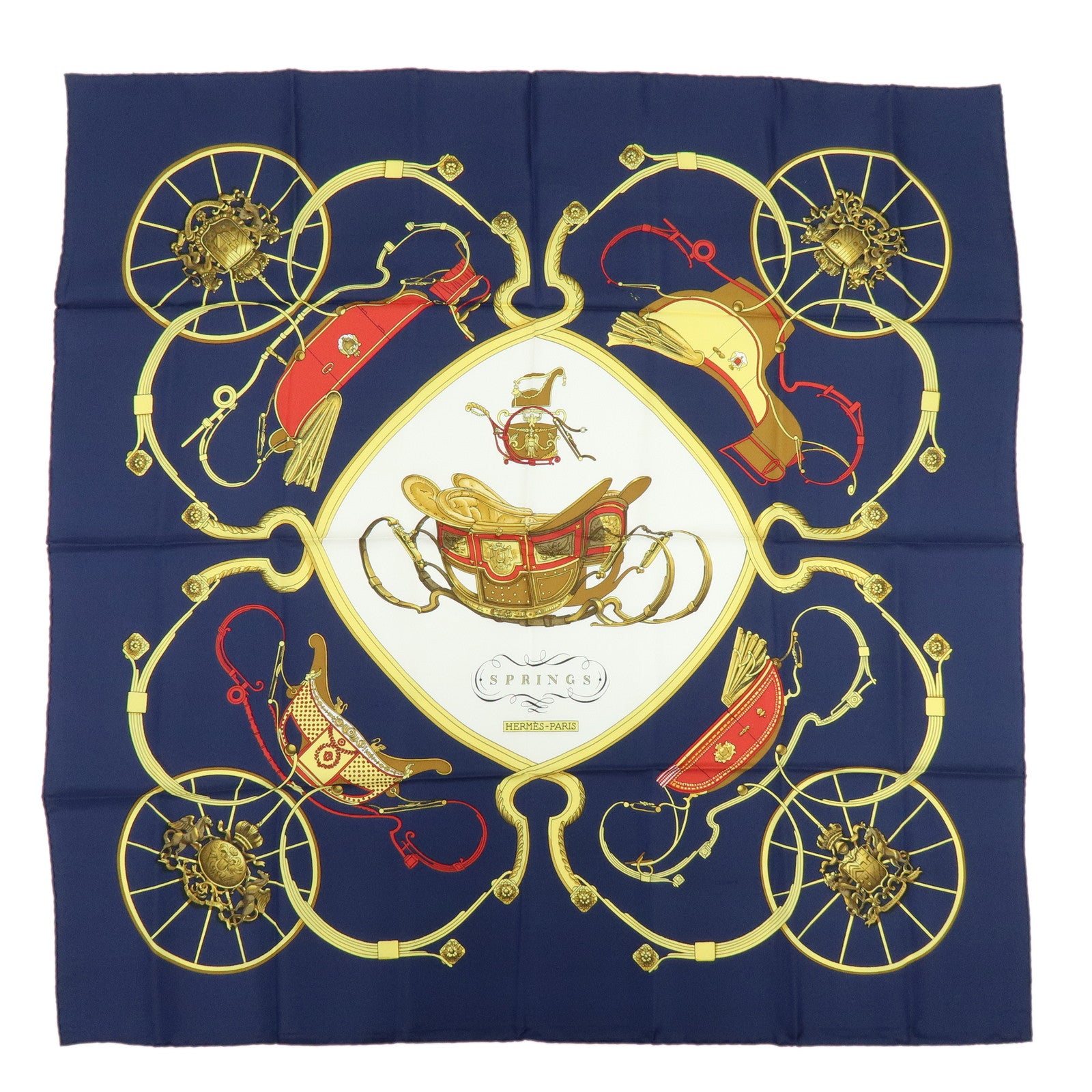 HERMES Carre 90 Silk 100% Scarf SPRINGS Dark Navy