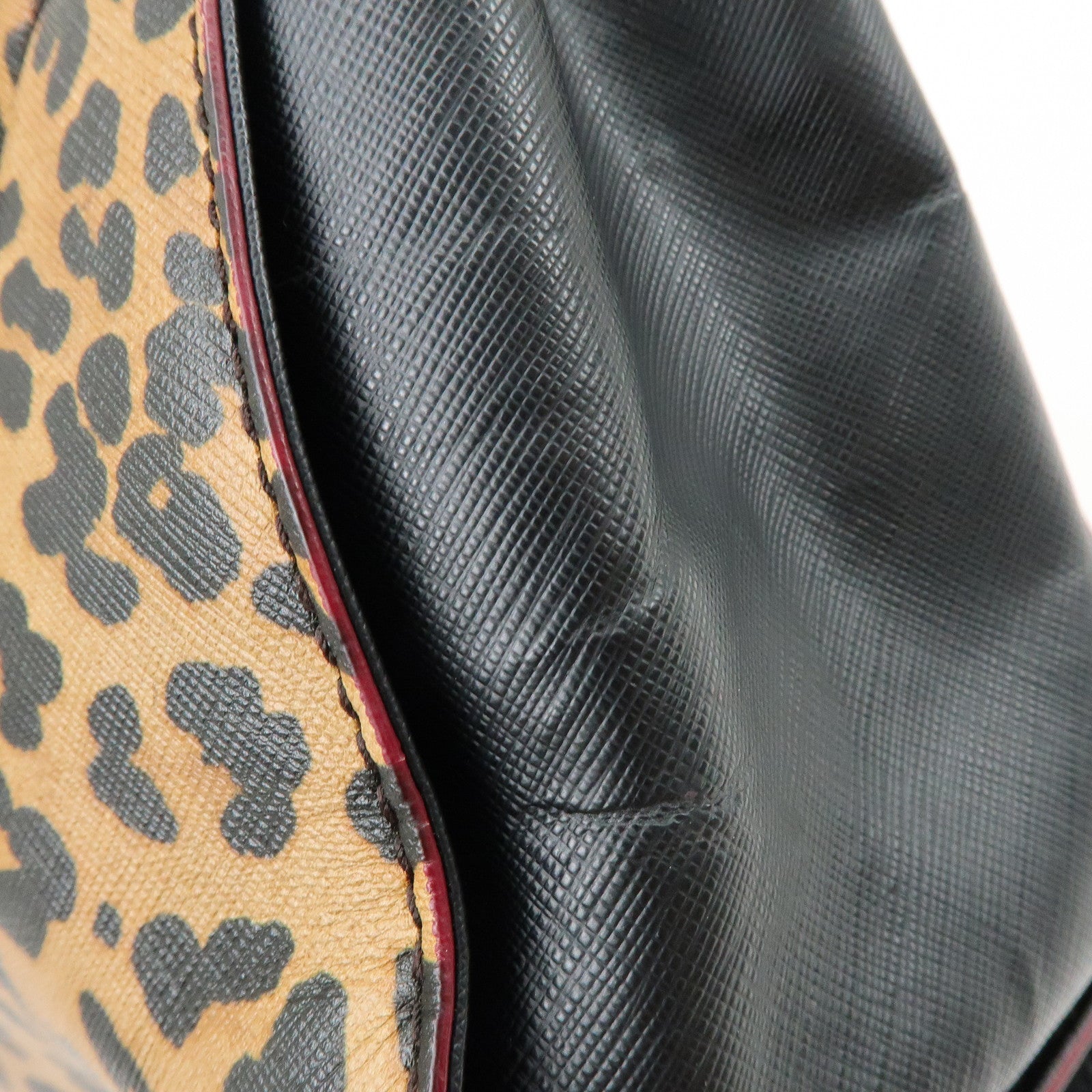 Ferragamo Gancini Leather 2Way Bag Hand Bag Leopard Motif Black
