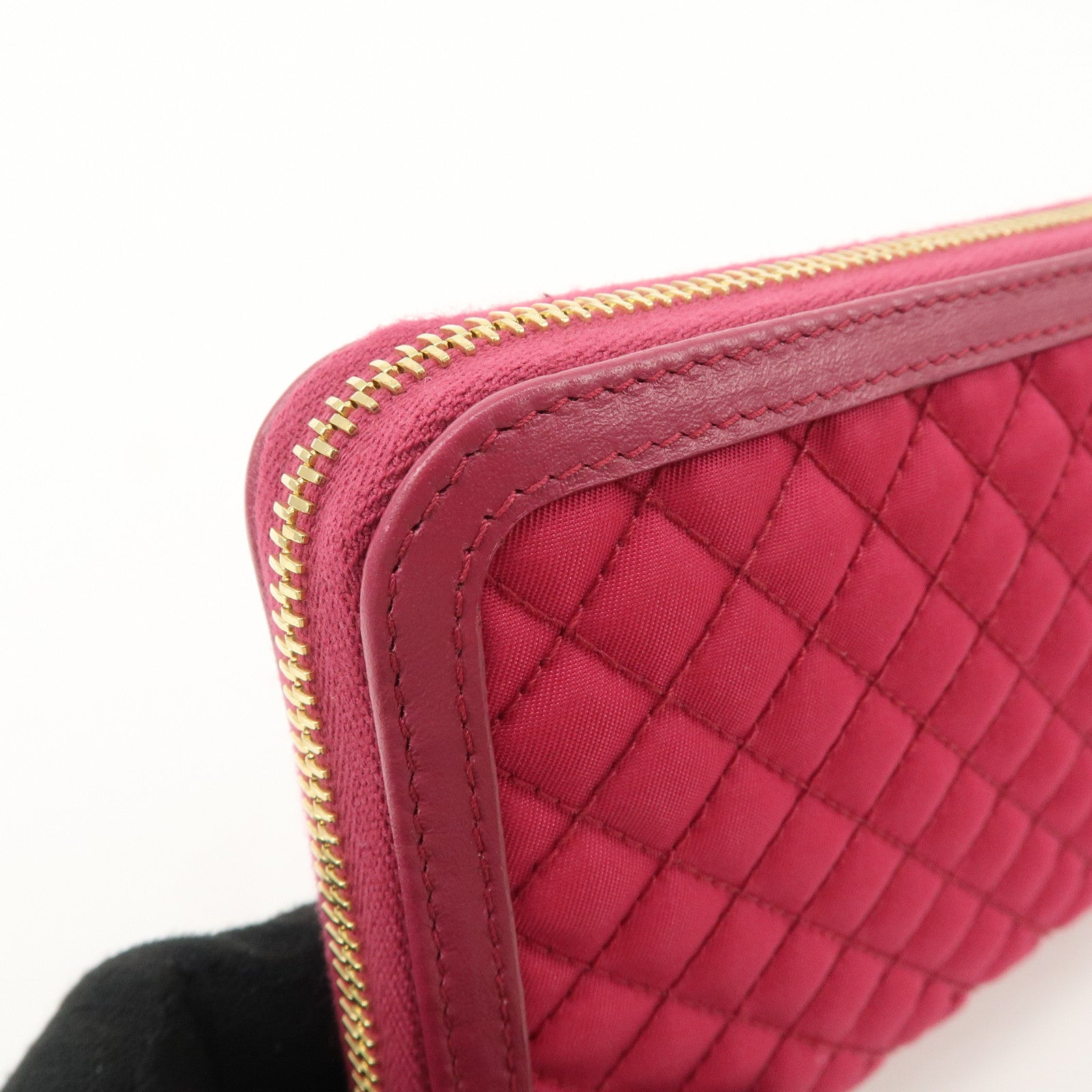 PRADA Nylon Saffiano Leather Round Zippy Long Wallet Pink 1M0506 Used