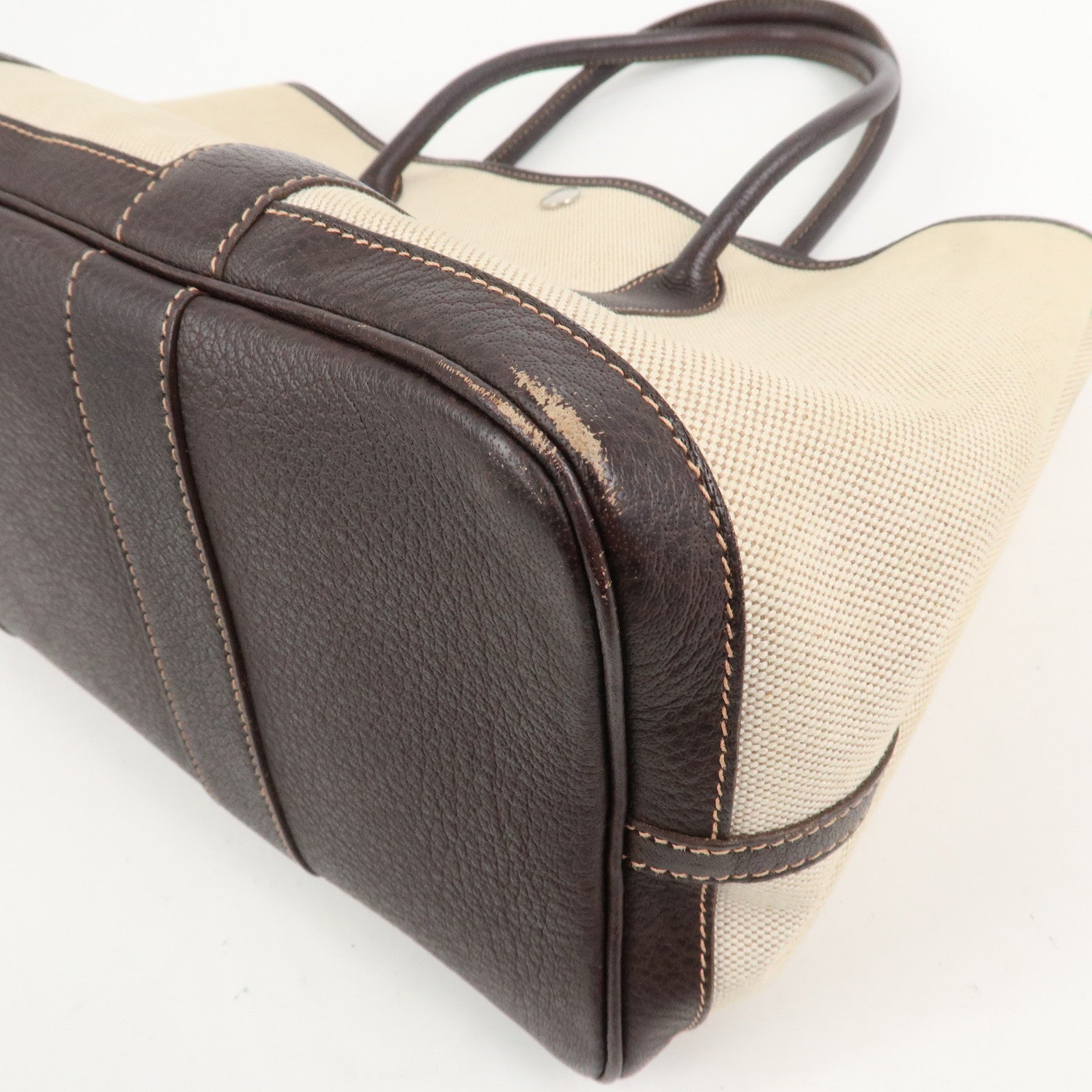 HERMES Leather Toile H Garden Party PM Tote Bag Hand Bag Natural