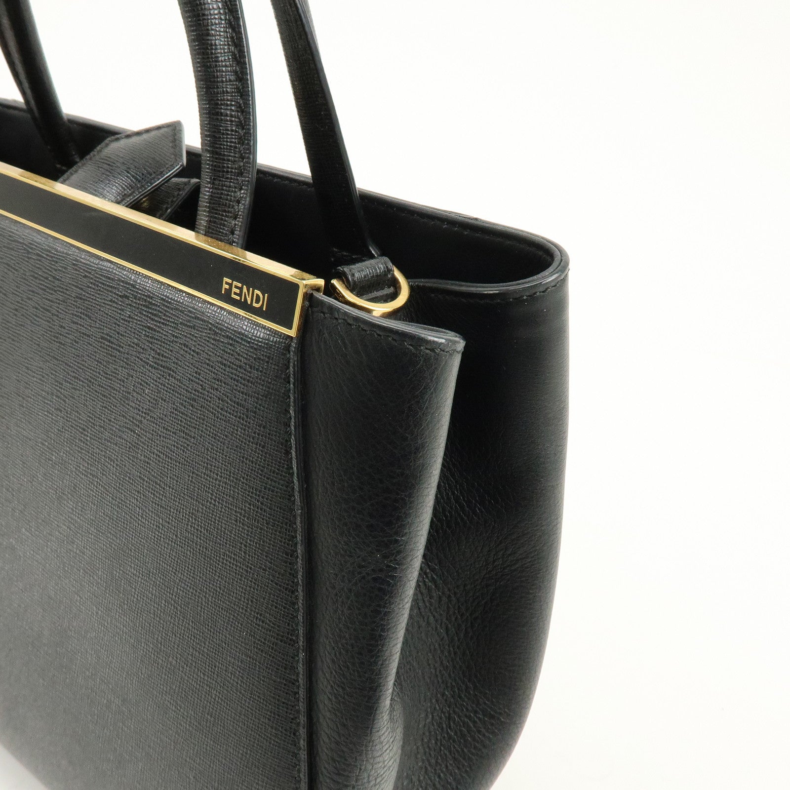 FENDI Petit 2Jours Leather 2Way Bag Hand Bag Shoulder Bag Black