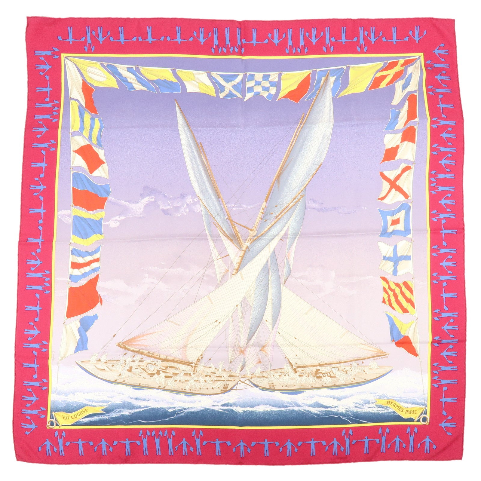 HERMES Carre 90 Silk 100% EN COURSE Scarf Purple