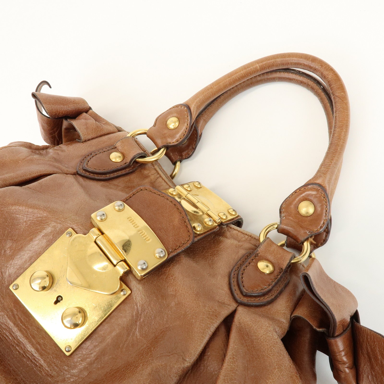 MIU MIU Leather Side Ribbon 2Way Shoulder Bag Hand Bag Brown RN0686