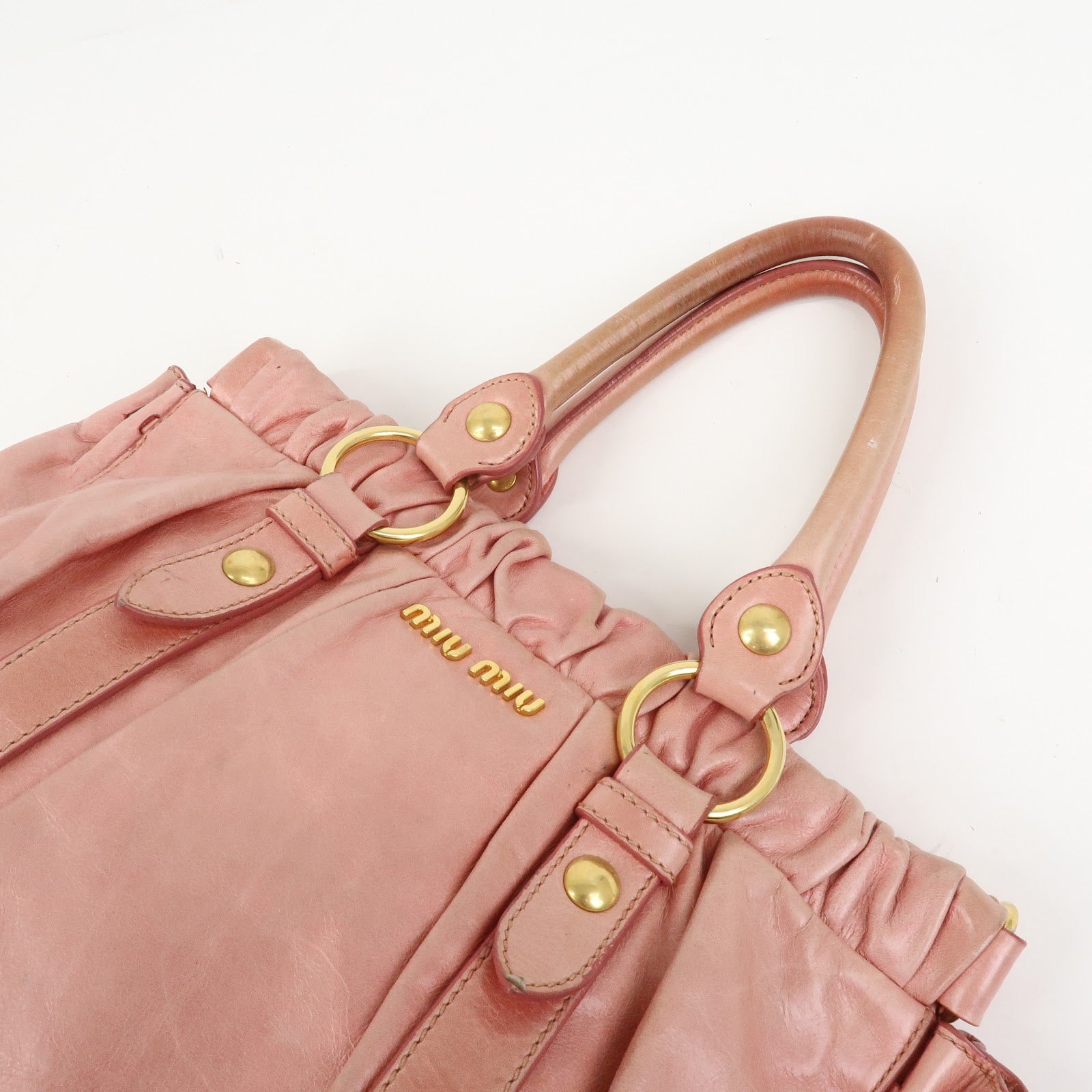MIU MIU Logo Leather 2Way Bag Shoulder Bag Hand Bag Pink RT0383