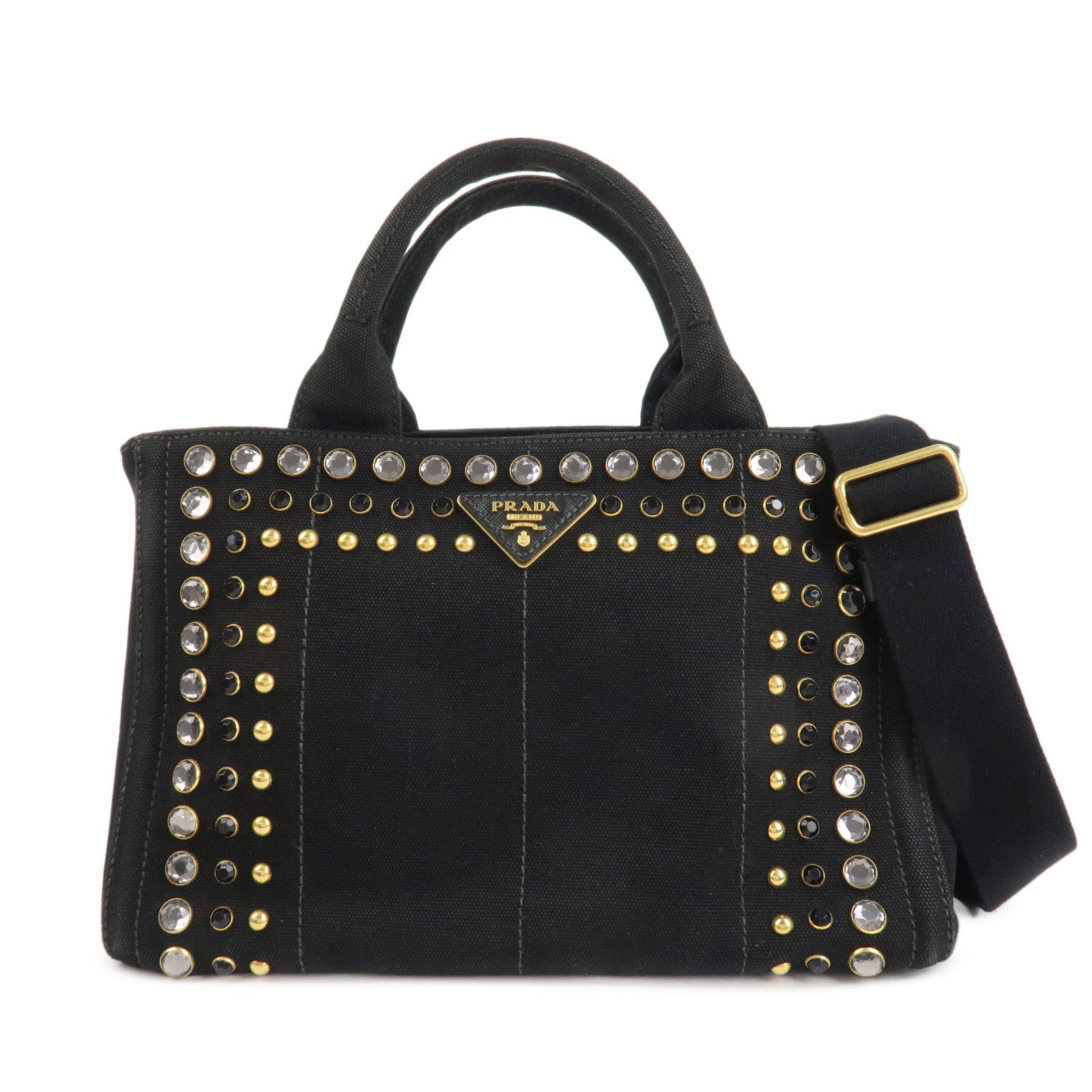 PRADA Canapa Mini Canvas 2Way Hand Bag Tote Bag Black 1BG439 Used