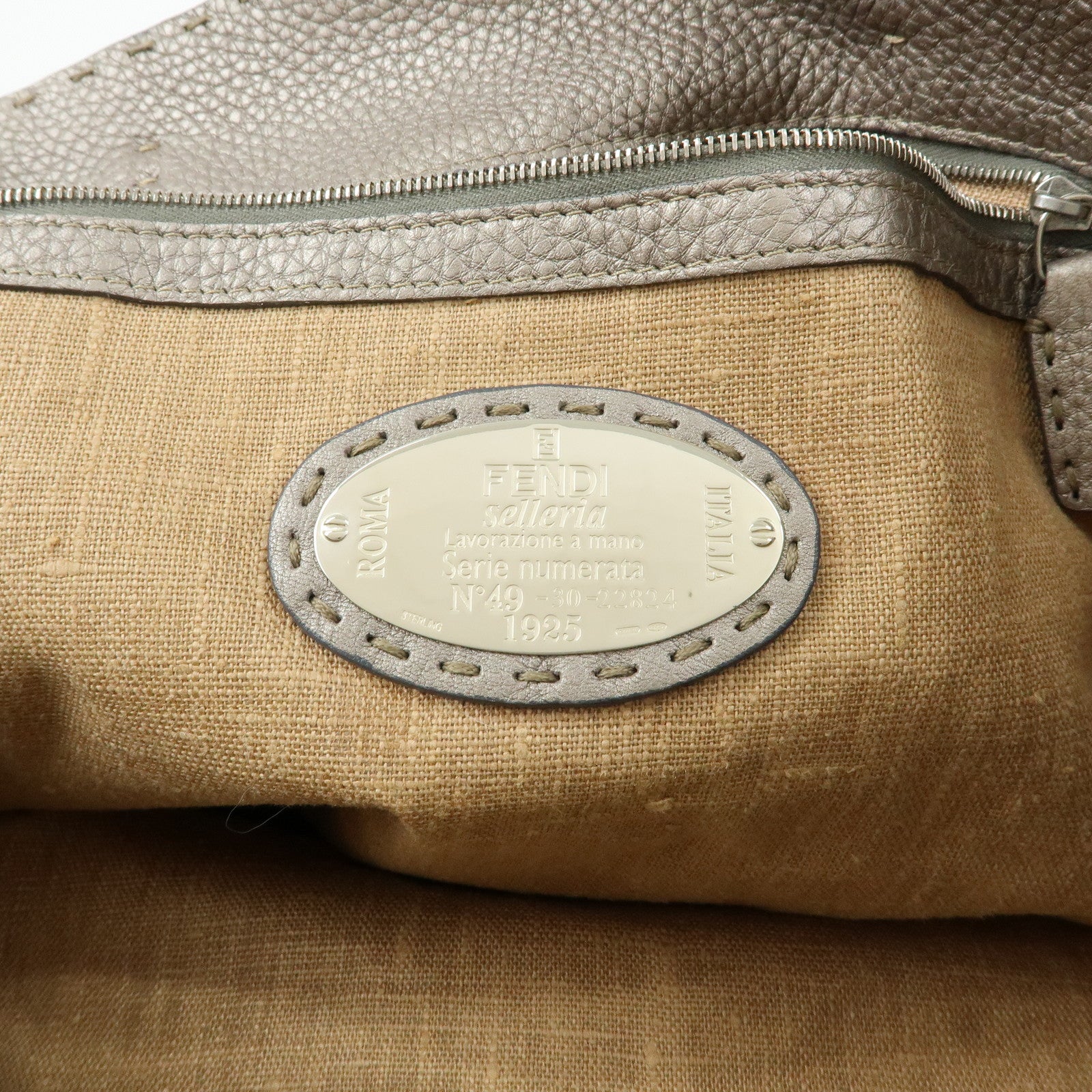 FENDI Selleria Leather Tote Bag Shoulder Bag Silver 8BH126