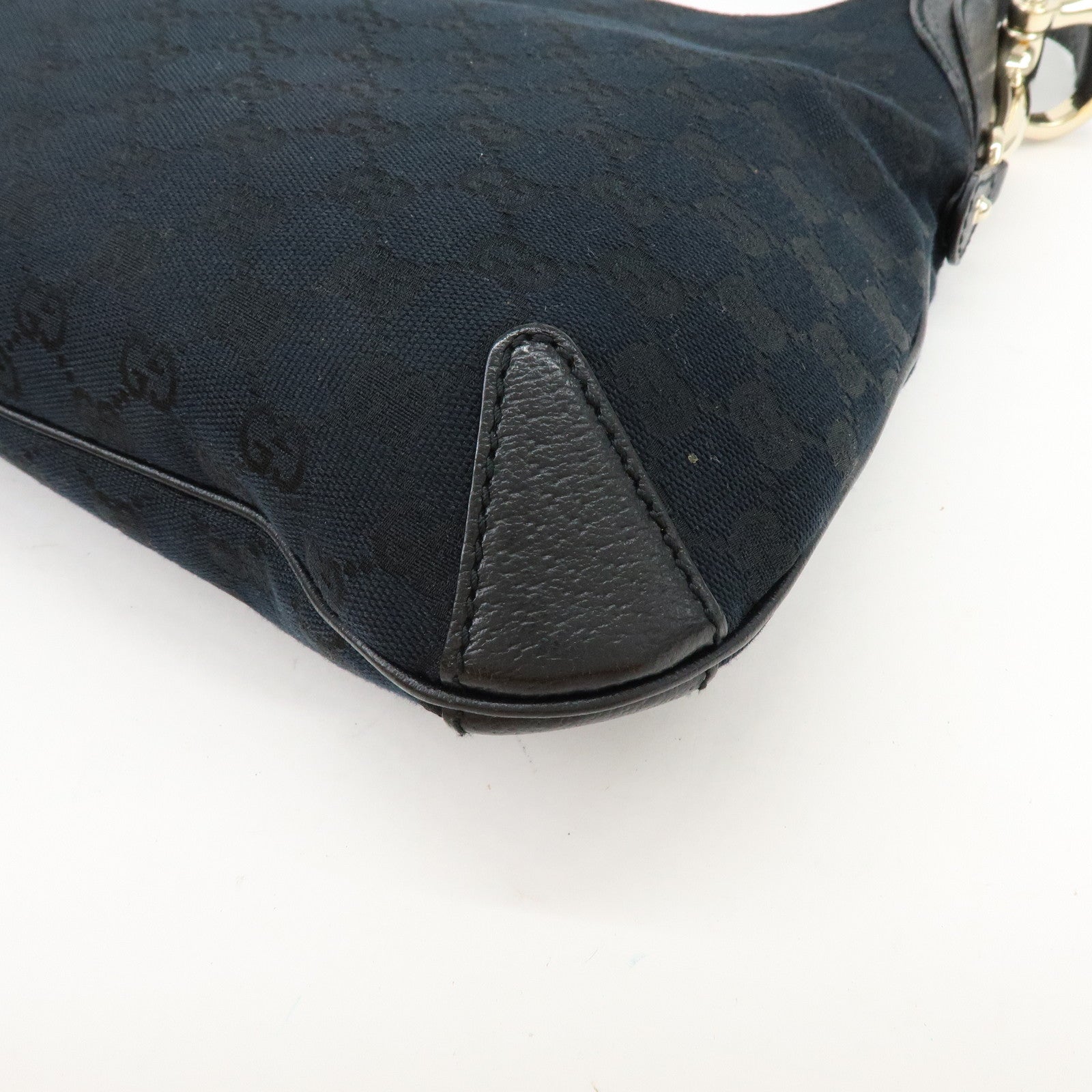GUCCI Horsebit GG Canvas Leather Shoulder Bag Black 145826