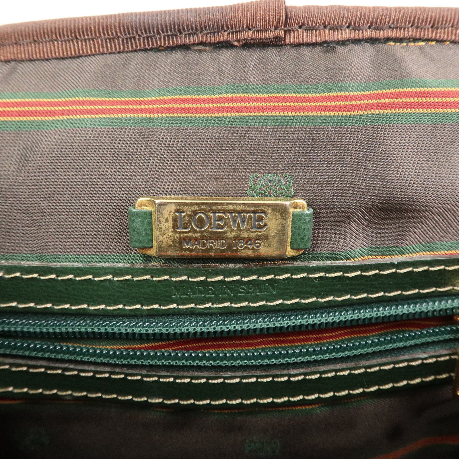 LOEWE Velazquez Calf Leather Hand Bag Vanity Bag Green