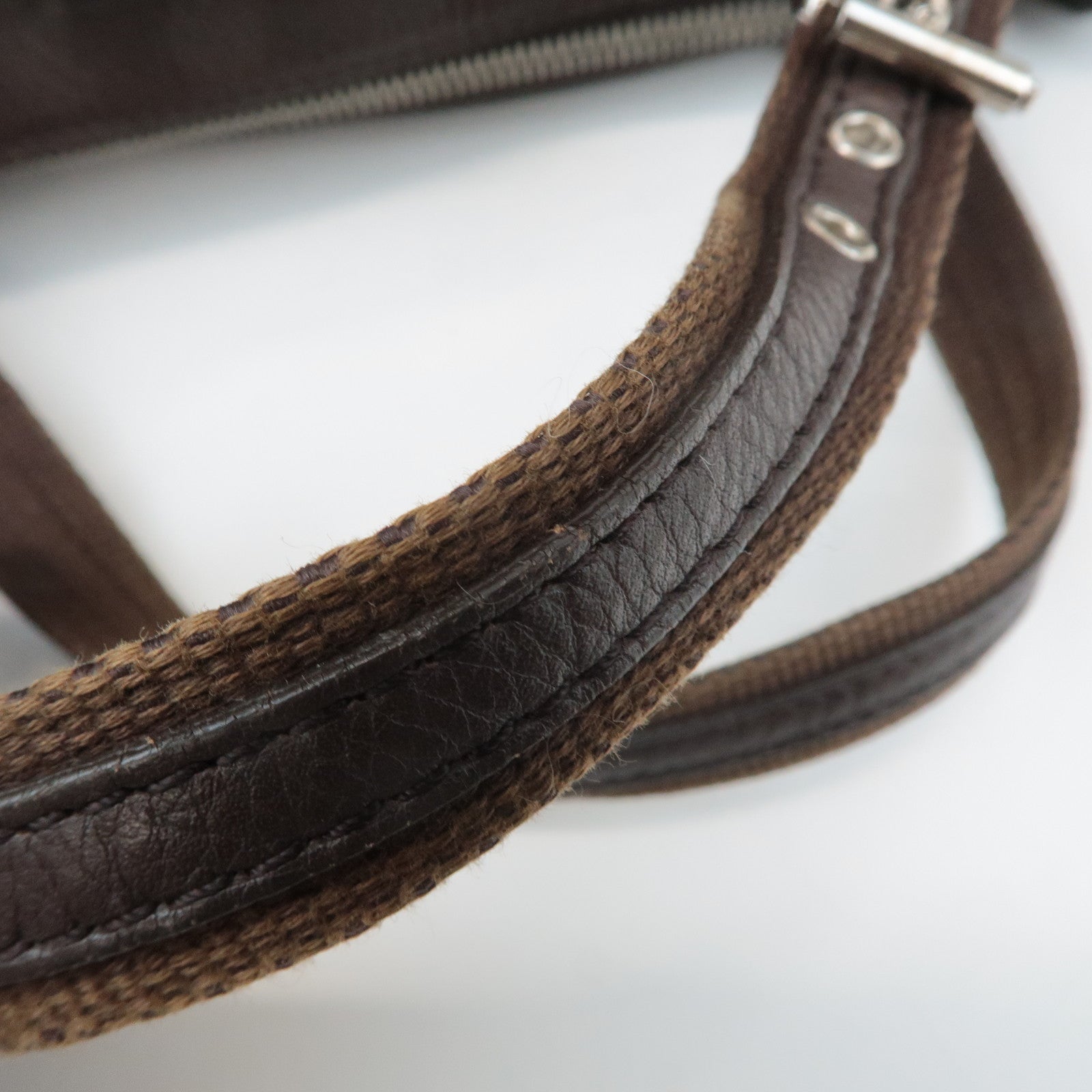 Christian Dior Trotter Street Chic Leather Canvas Boston Bag Beige Used