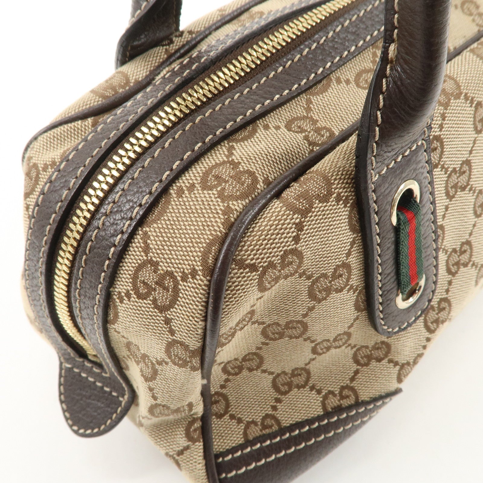 GUCCI Sherry Princy Canvas Leather Boston Bag Beige Brown 161720 Used