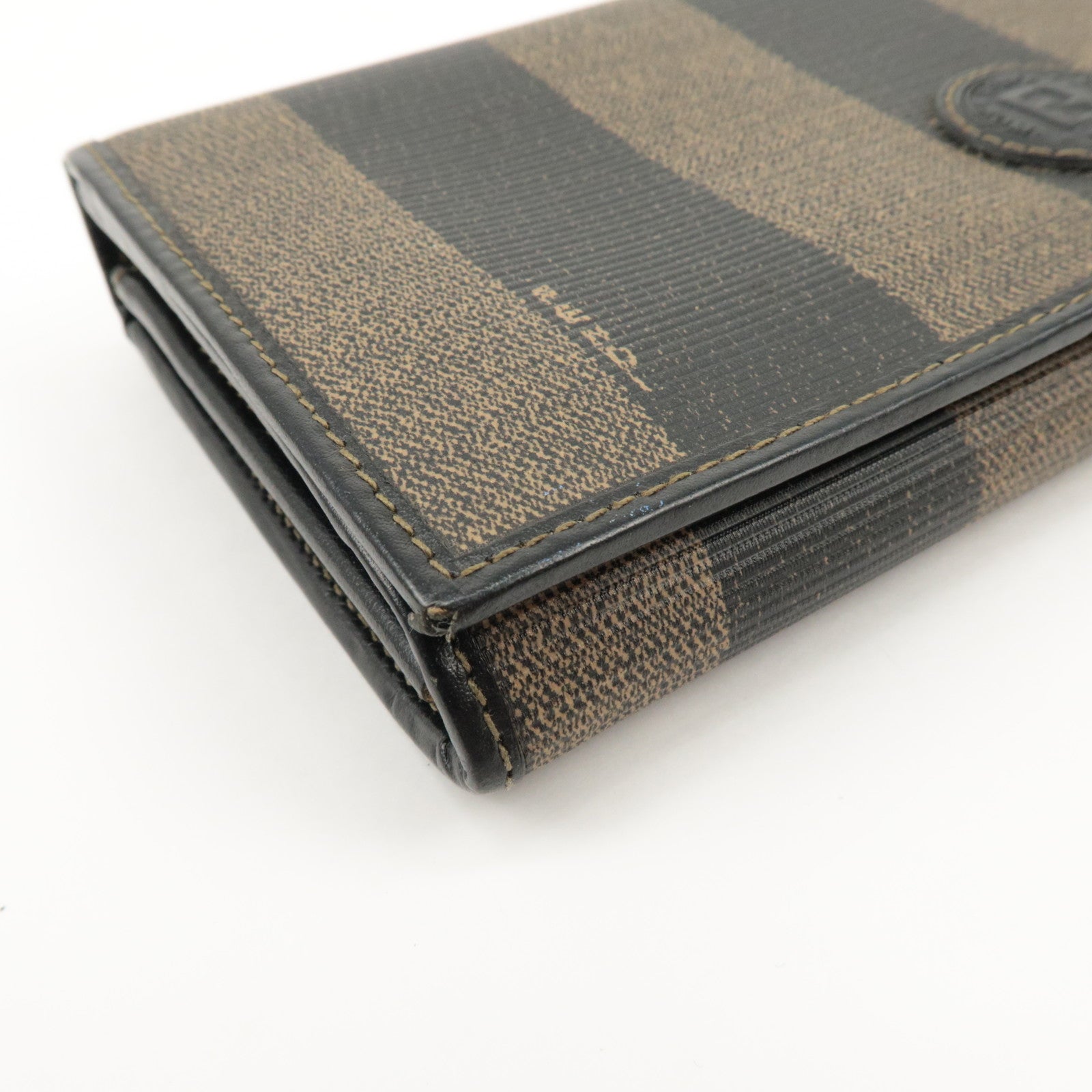 FENDI Pequin PVC Canvas Long Wallet Black Brown T20615 Used