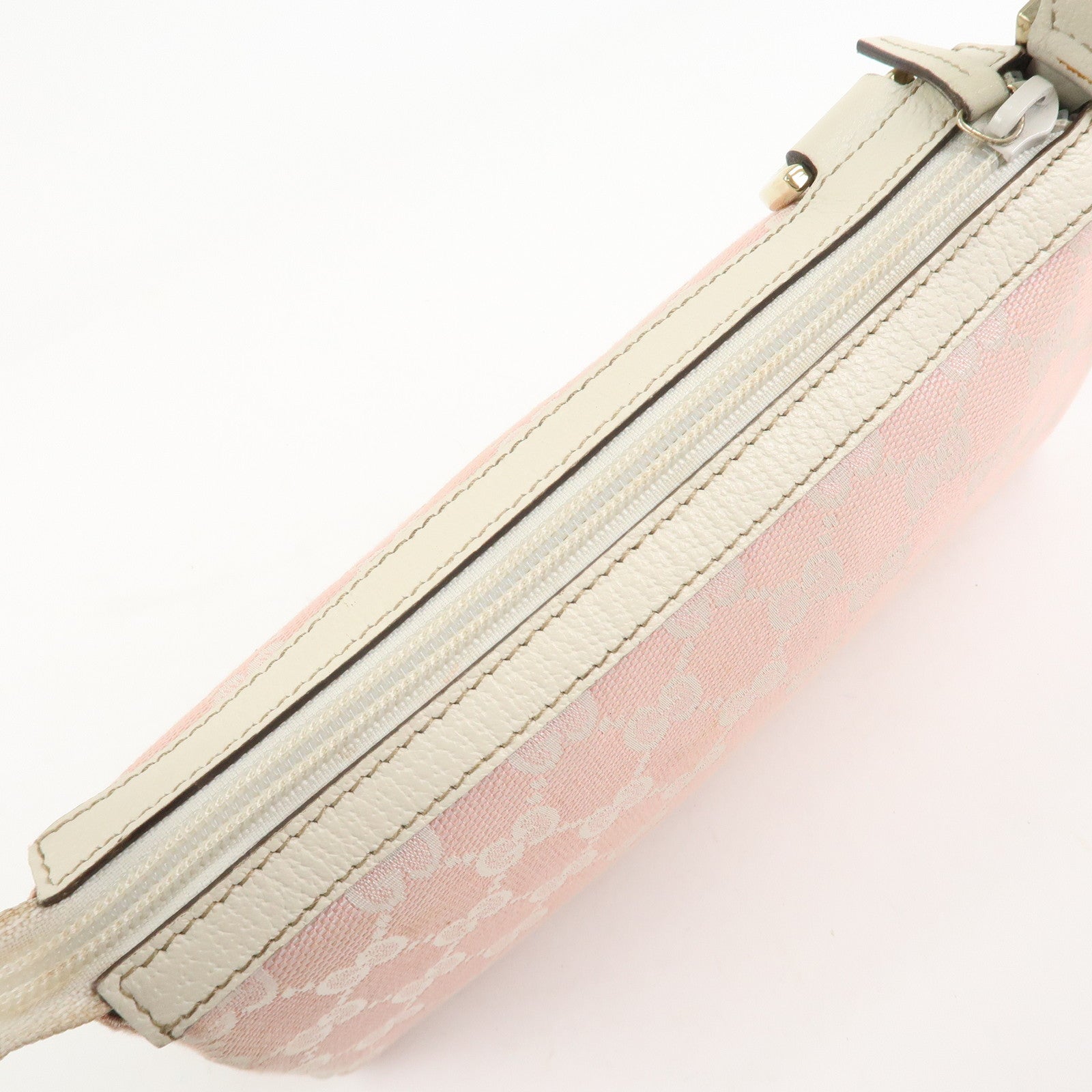 GUCCI Abbey GG Canvas Leather Pouch Hand Bag Pink Ivory 145750