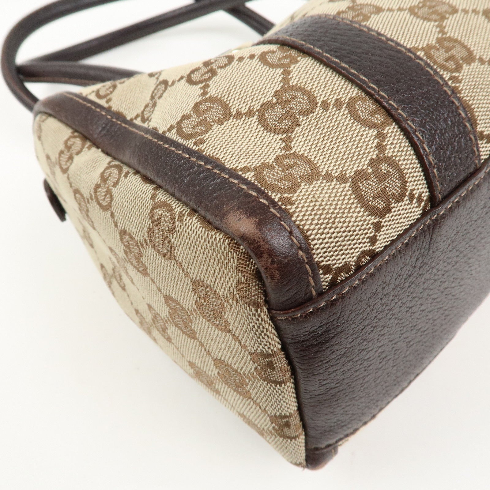 GUCCI Abbey GG Canvas Leather Mini Boston Bag Brown Beige 130942