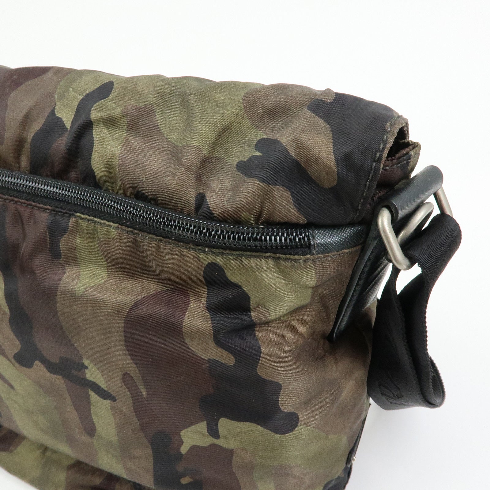 PRADA Triangle Logo Camouflage Nylon Saffiano Leather Shoulder Bag