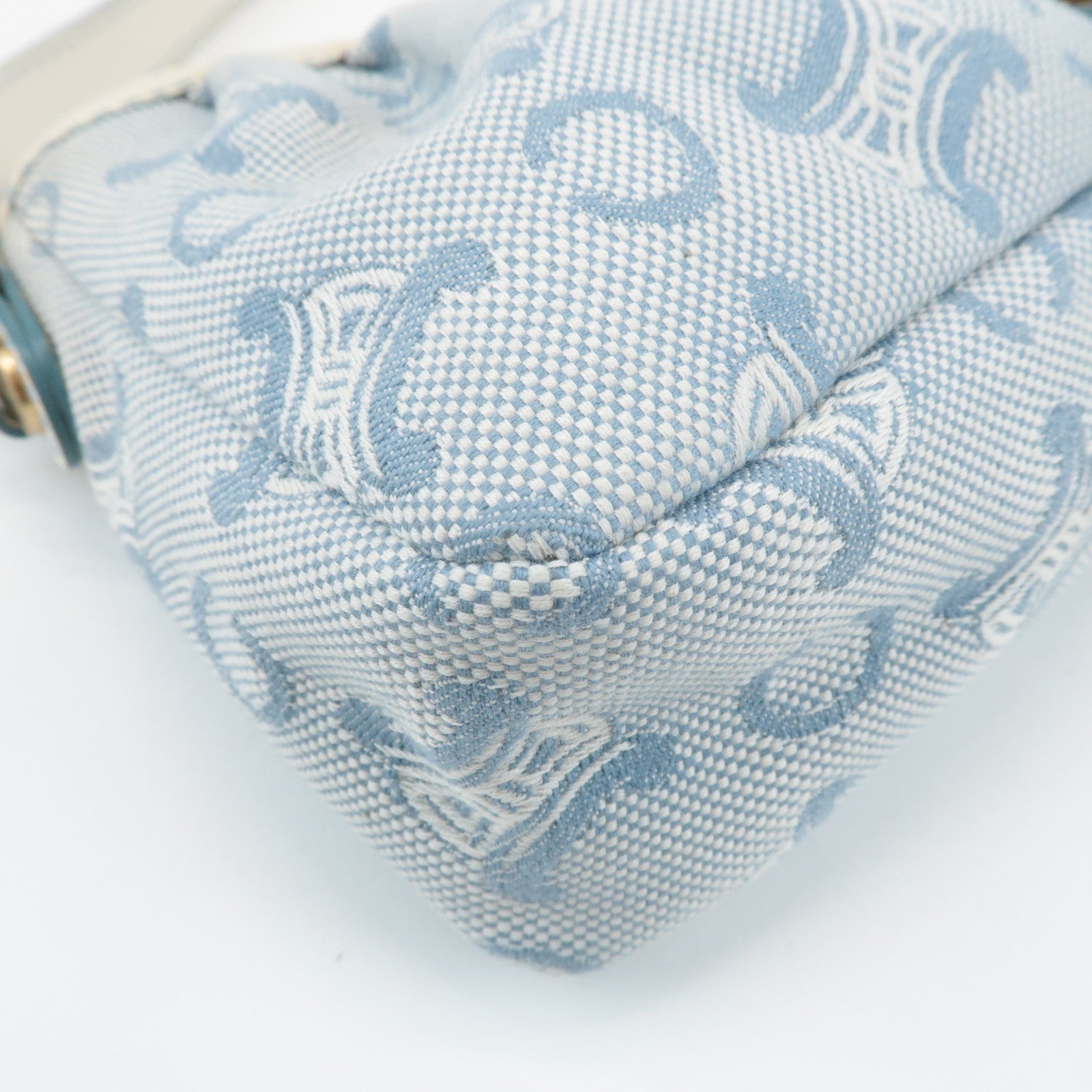 CELINE Canvas Leather Shoulder Bag Hand Bag Blue Ivory Used