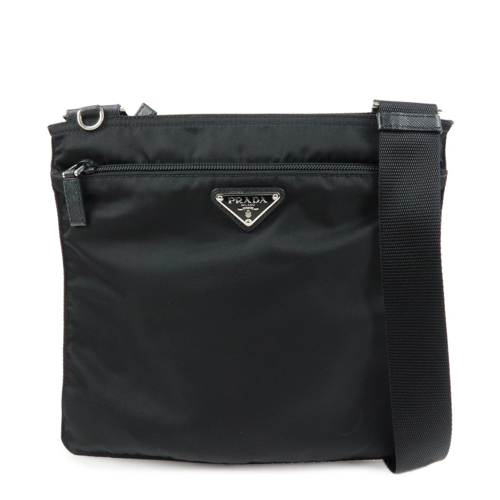 PRADA Triangle Logo Nylon Shoulder Bag Crossbody Bag Black 1BH978