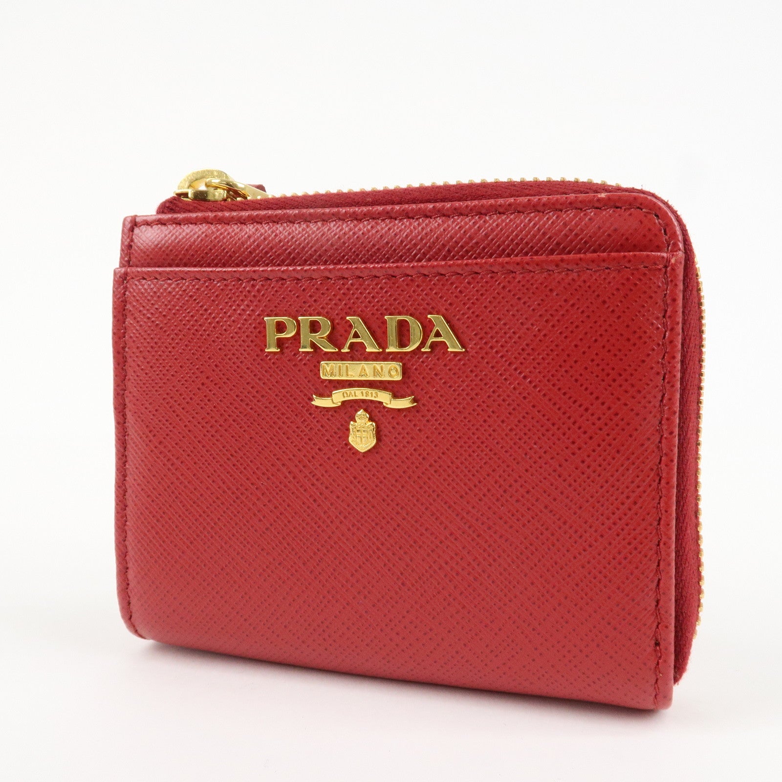 PRADA Leather Zippy Coin Case Red Gold Hardware 1ML025 Used