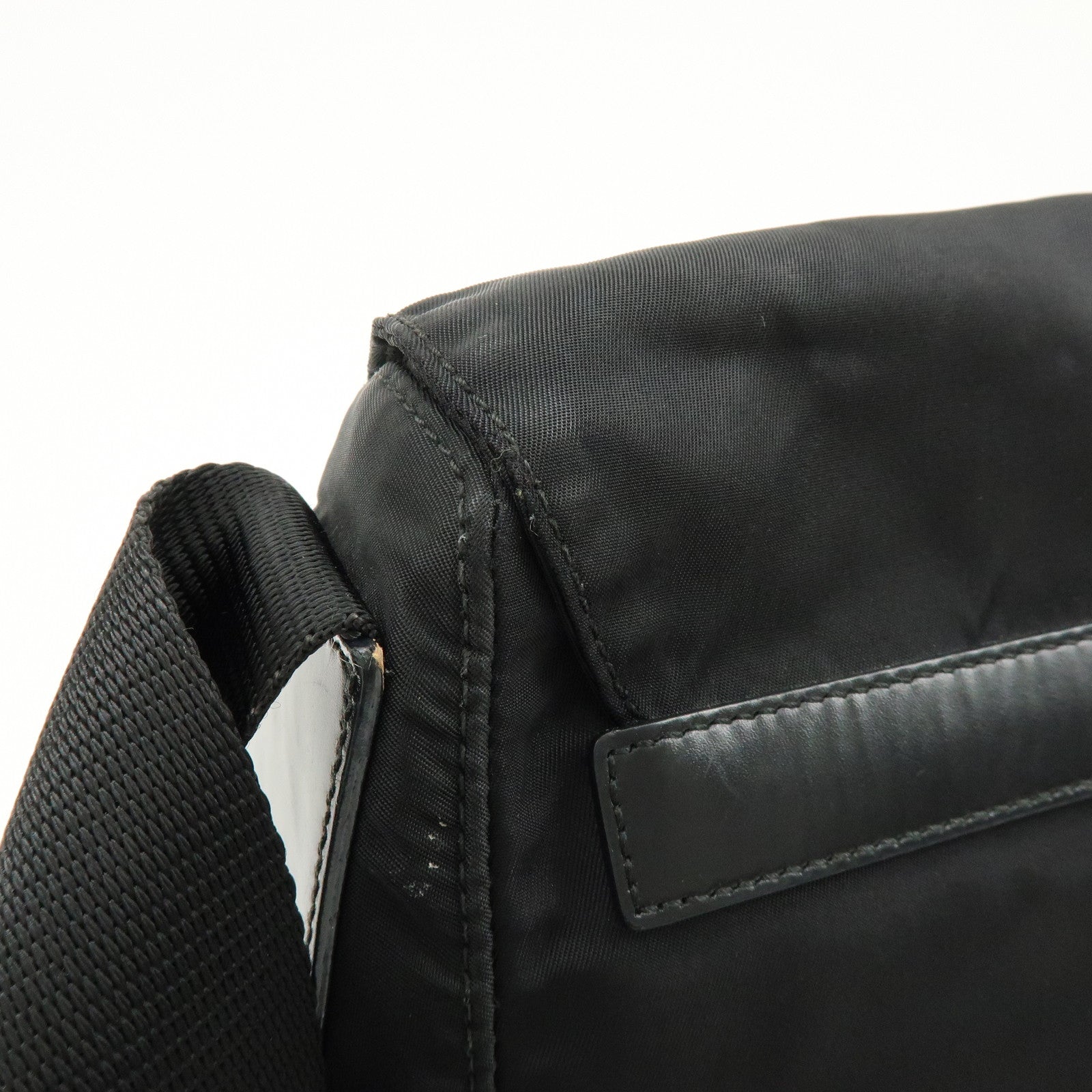 PRADA Triangle Logo Nylon Leather Shoulder Bag Crossbody Bag Black