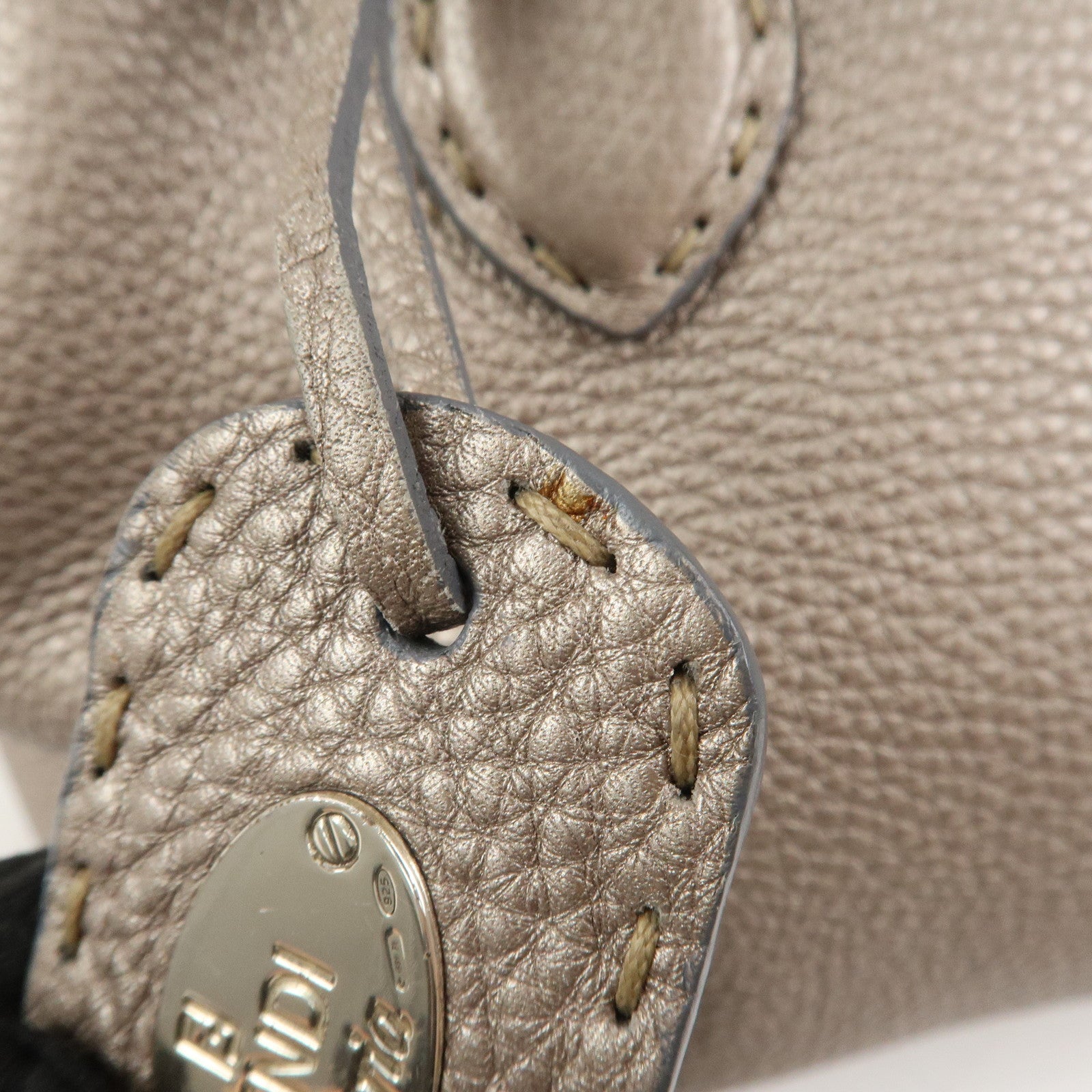 FENDI Selleria Logo Leather Boston Bag Hand Bag Greige 8BN127