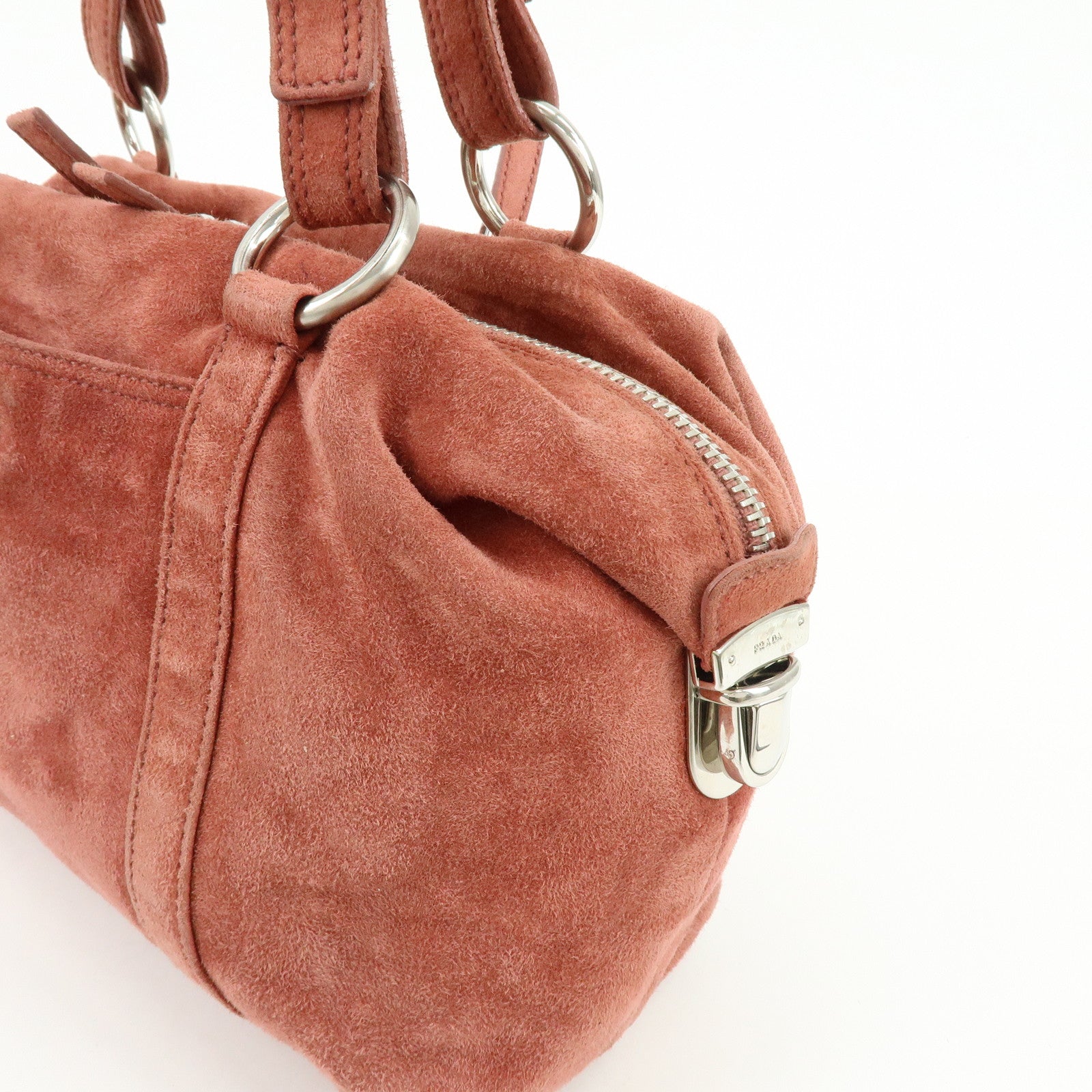 PRADA Suede Boston Bag Hand Bag Pink BR2630