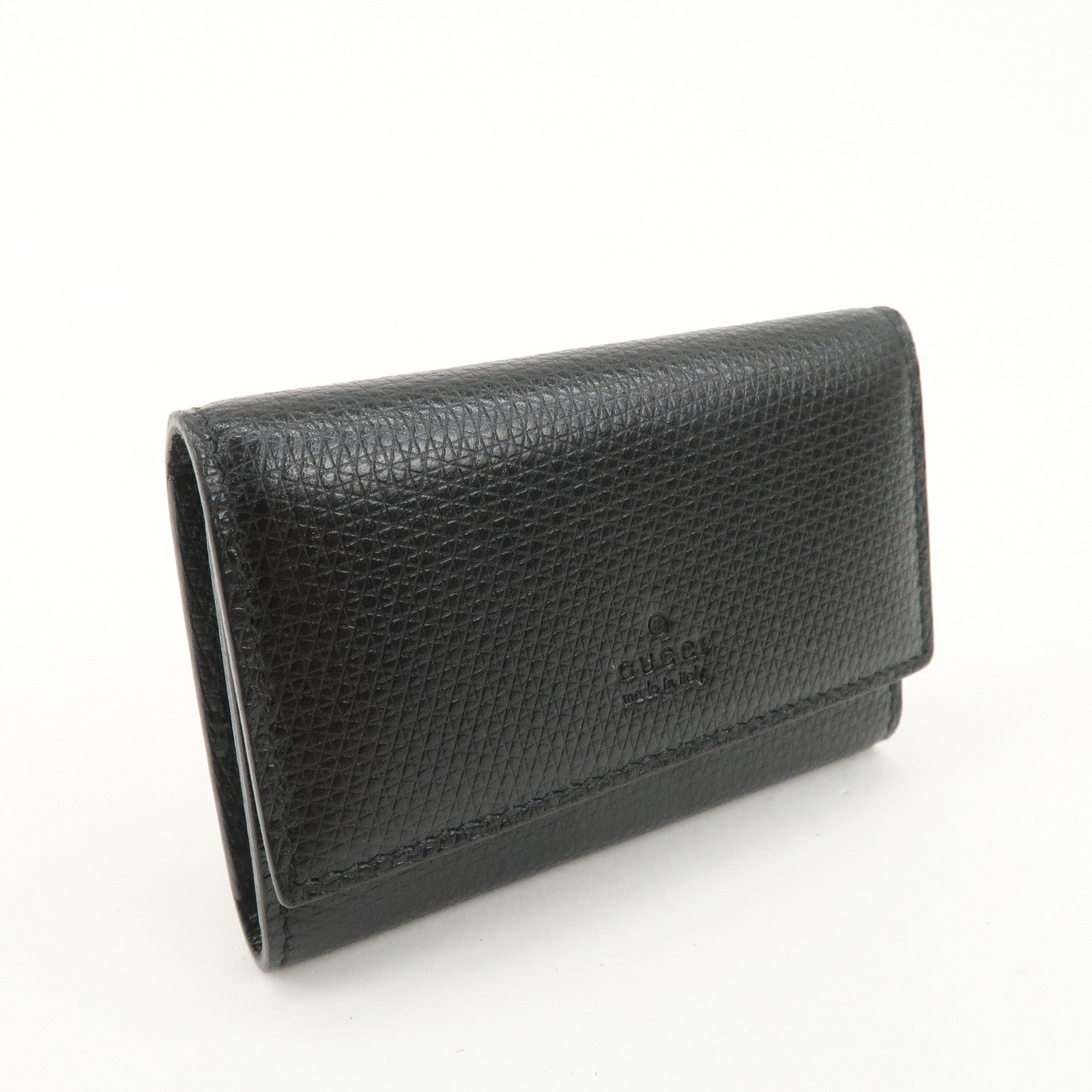 GUCCI Logo Leather 6 Rings Key Case Black 04579