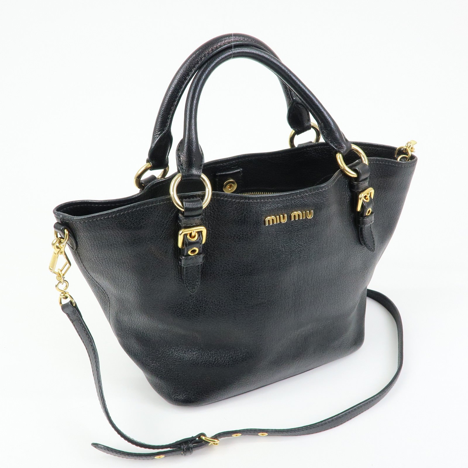 MIU MIU Madras Leather 2Way Bag Hand Bag Shoulder Bag Black