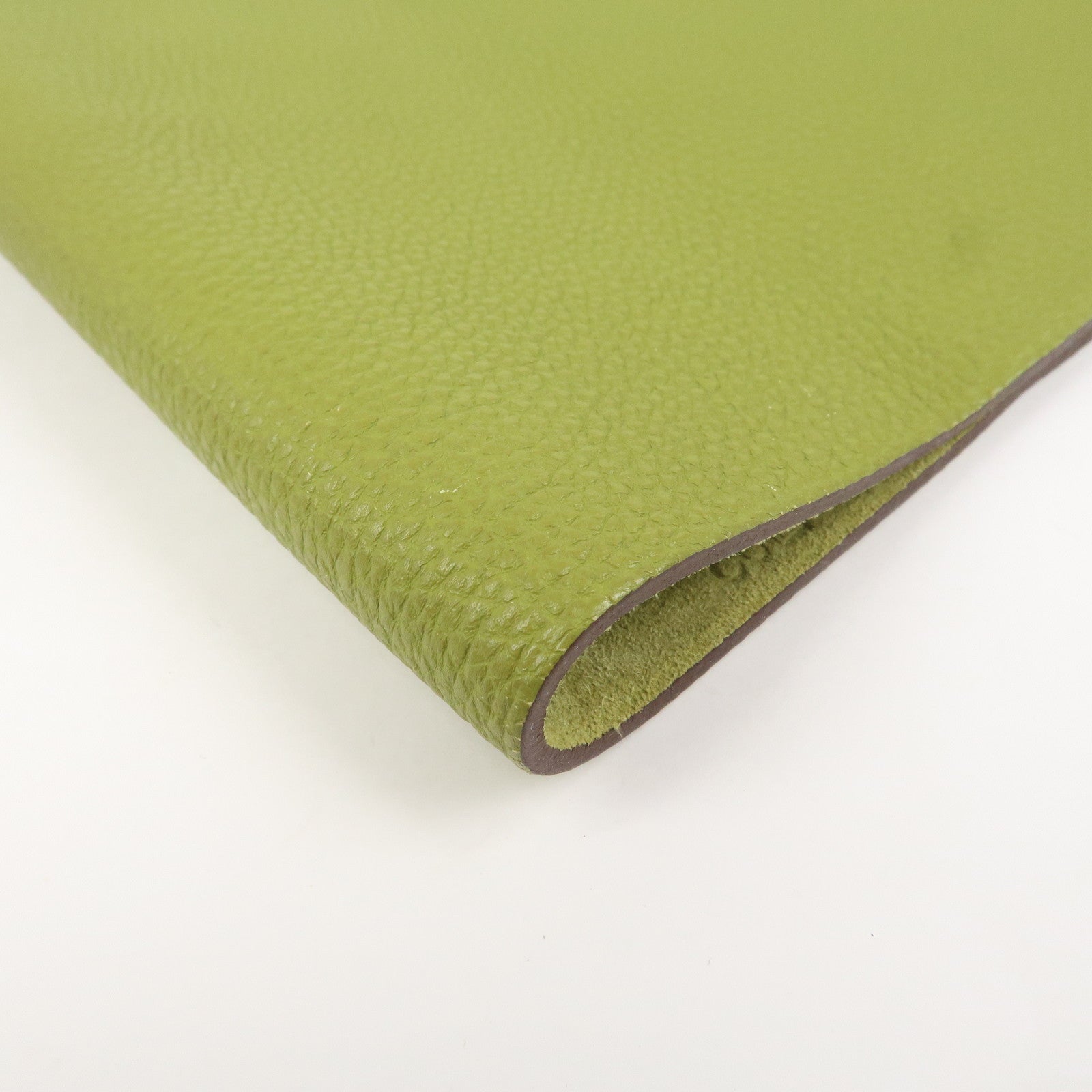 HERMES Ulysse MM Leather Notebook Cover Agenda L Stamped Green