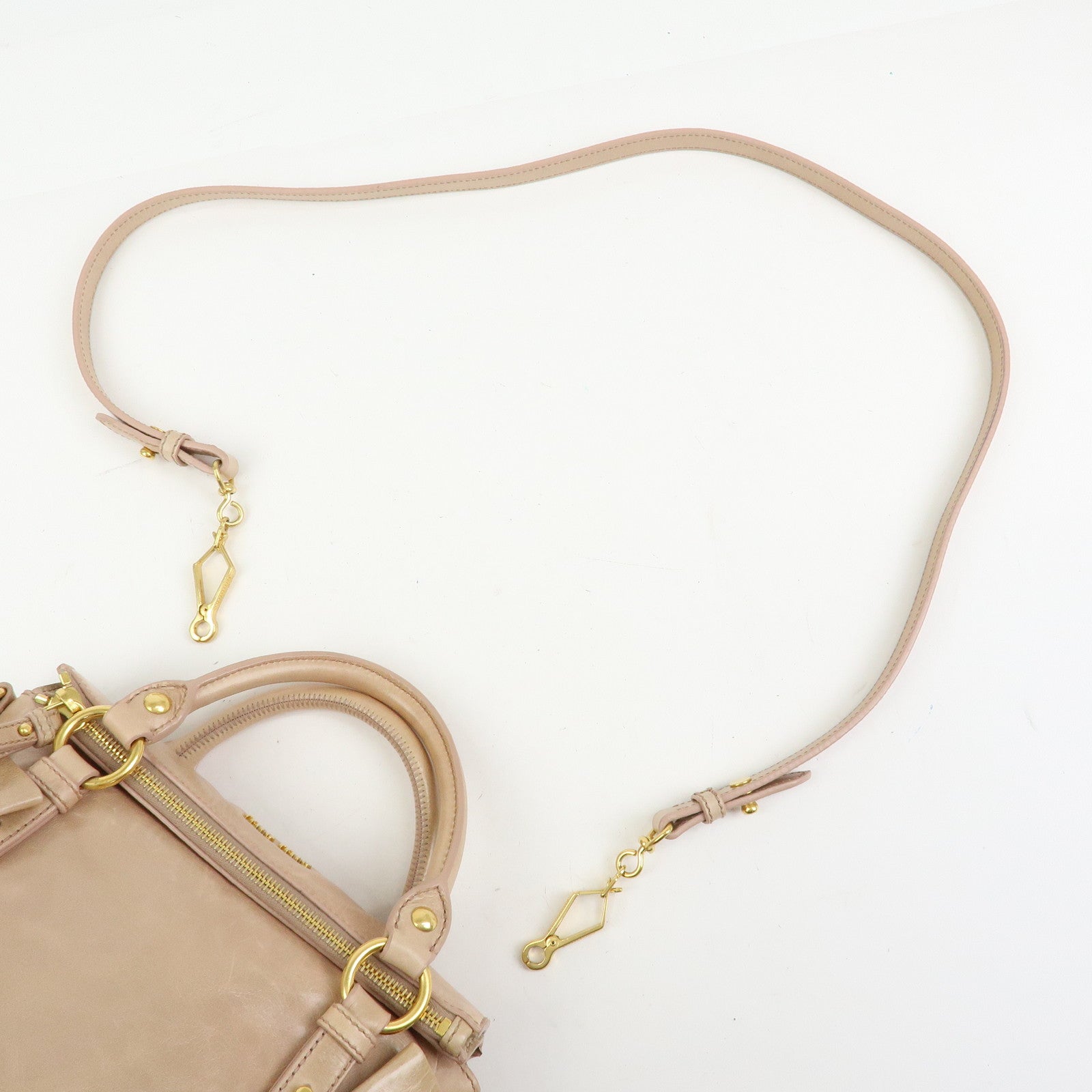 MIU MIU Leather Side Ribbon 2Way Bag Hand Bag Shoulder Bag Beige