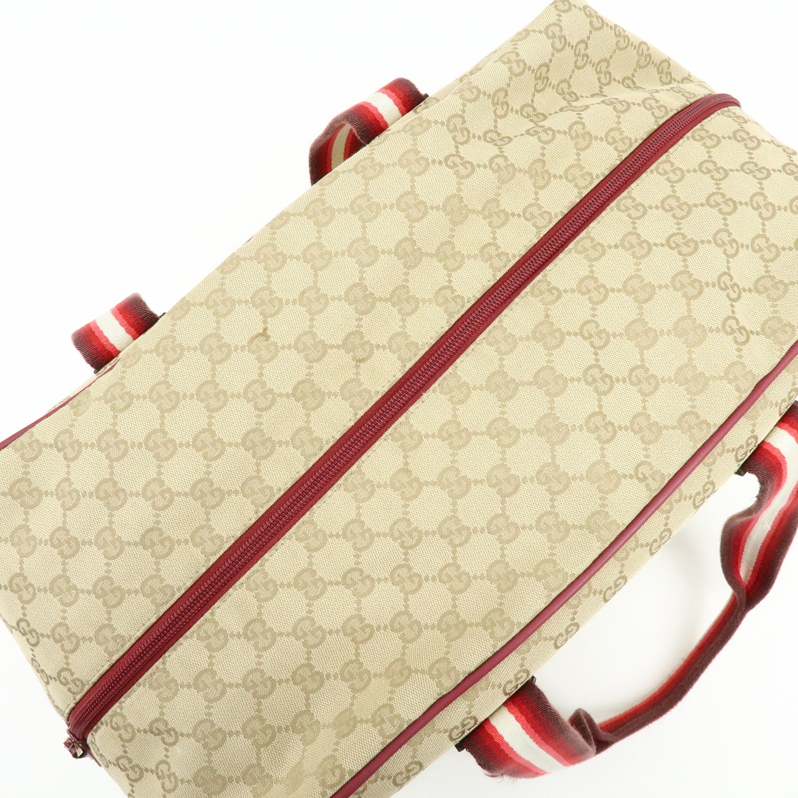 GUCCI GG Canvas Leather Boston Bag Shoulder Bag Beige Red 153240