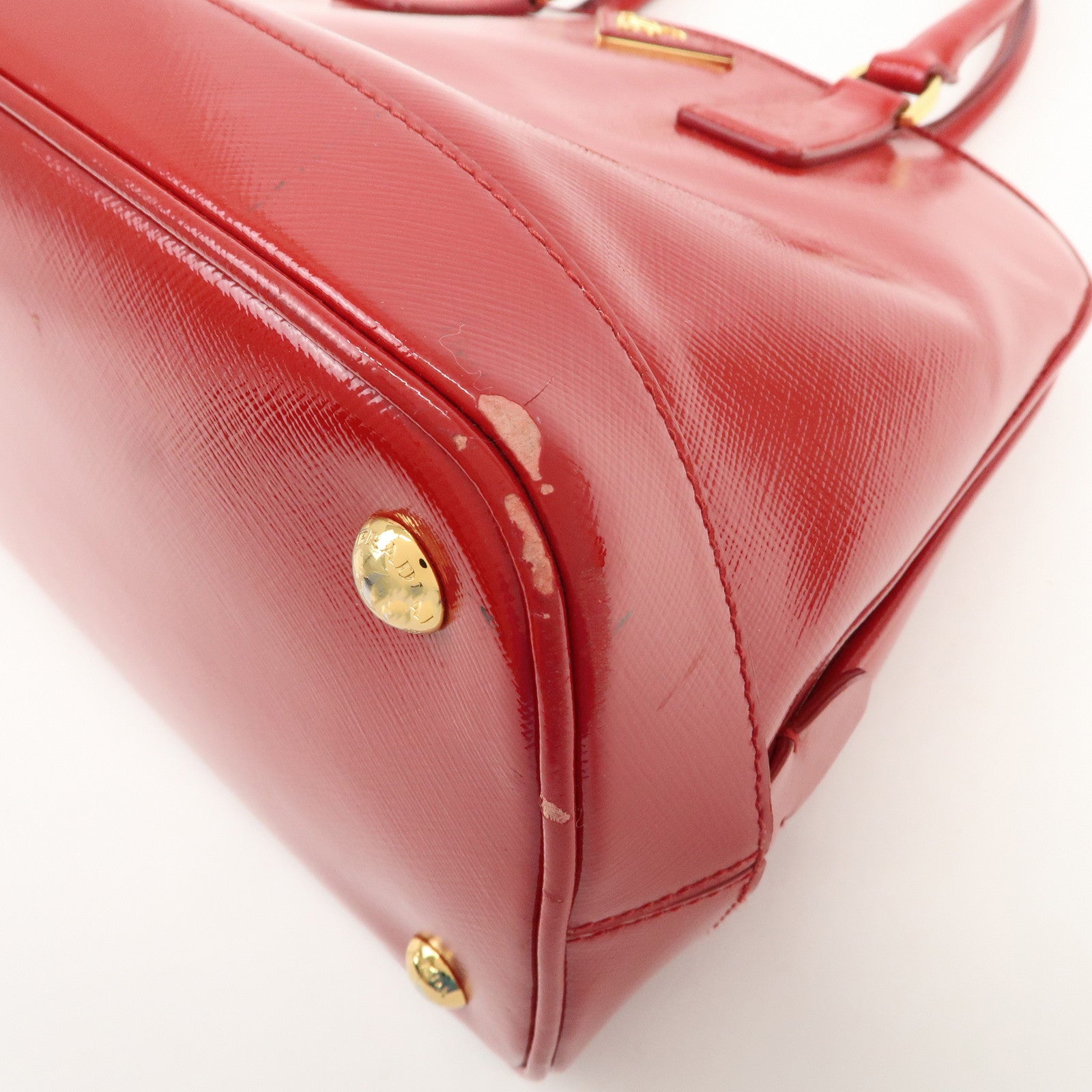 PRADA Triangle Logo Patent Leather 2WAY Bag Hand Bag Red BN2567