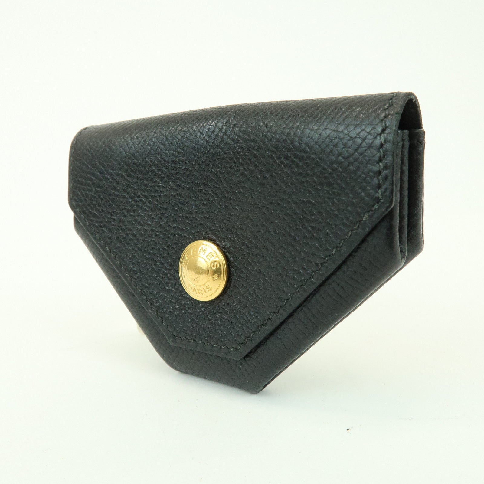 HERMES Logo Chevrelle Coin Case Coin Purse 〇S Stamped Black