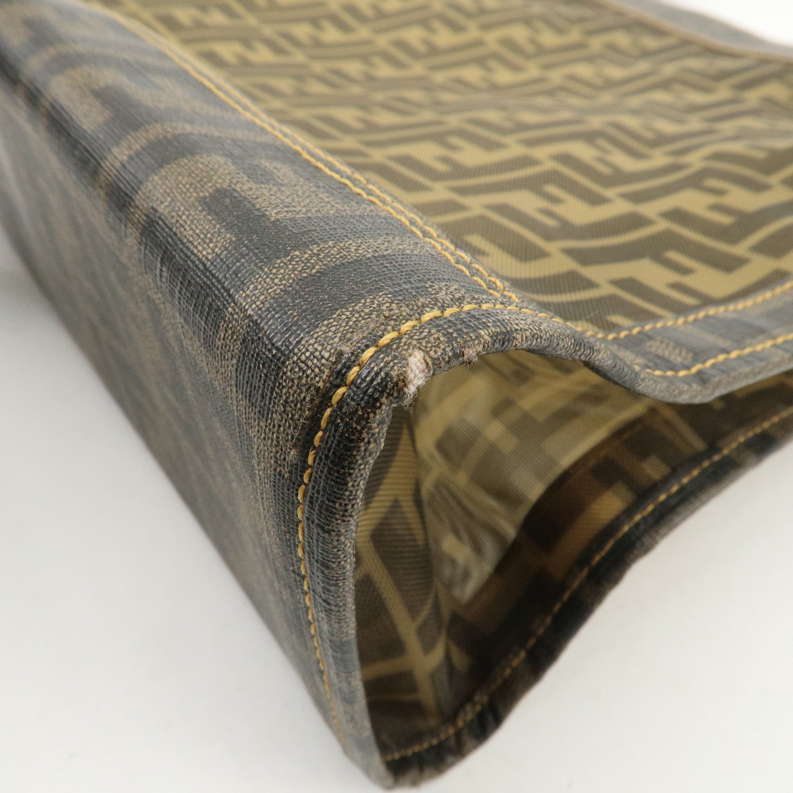 FENDI Zucca Nylon PVC Canvas Hand Bag Tote Bag Brown Black 8BH134