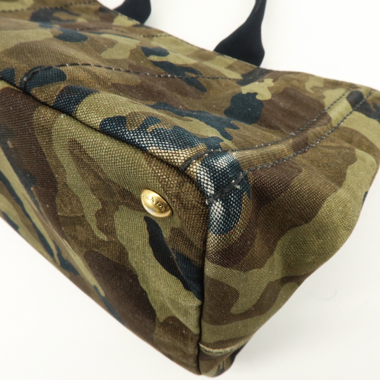 PRADA Canapa Large Tote Bag Hand Bag Khaki Black Brown BN1872