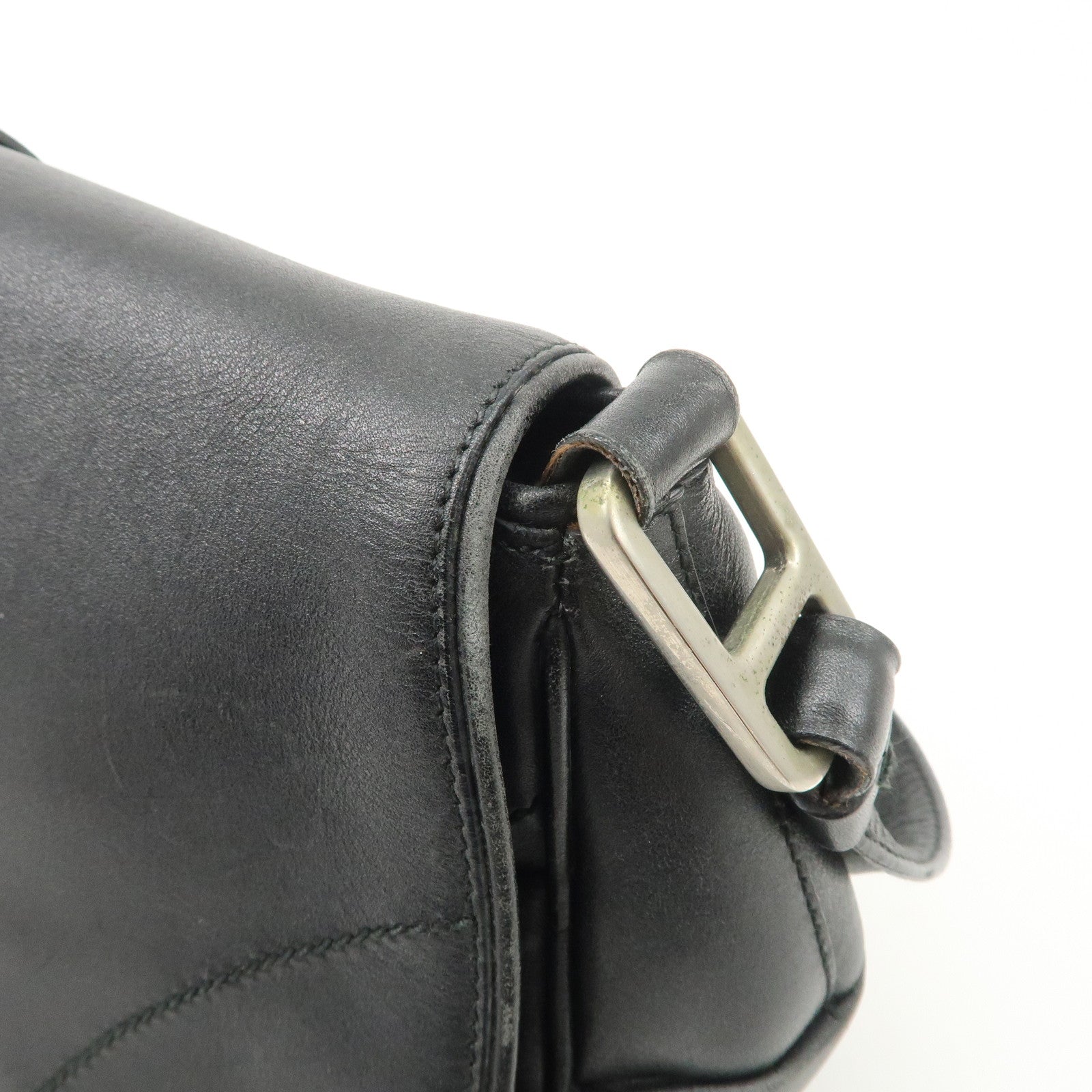 PRADA Leather Shoulder Bag Hand Bag Black