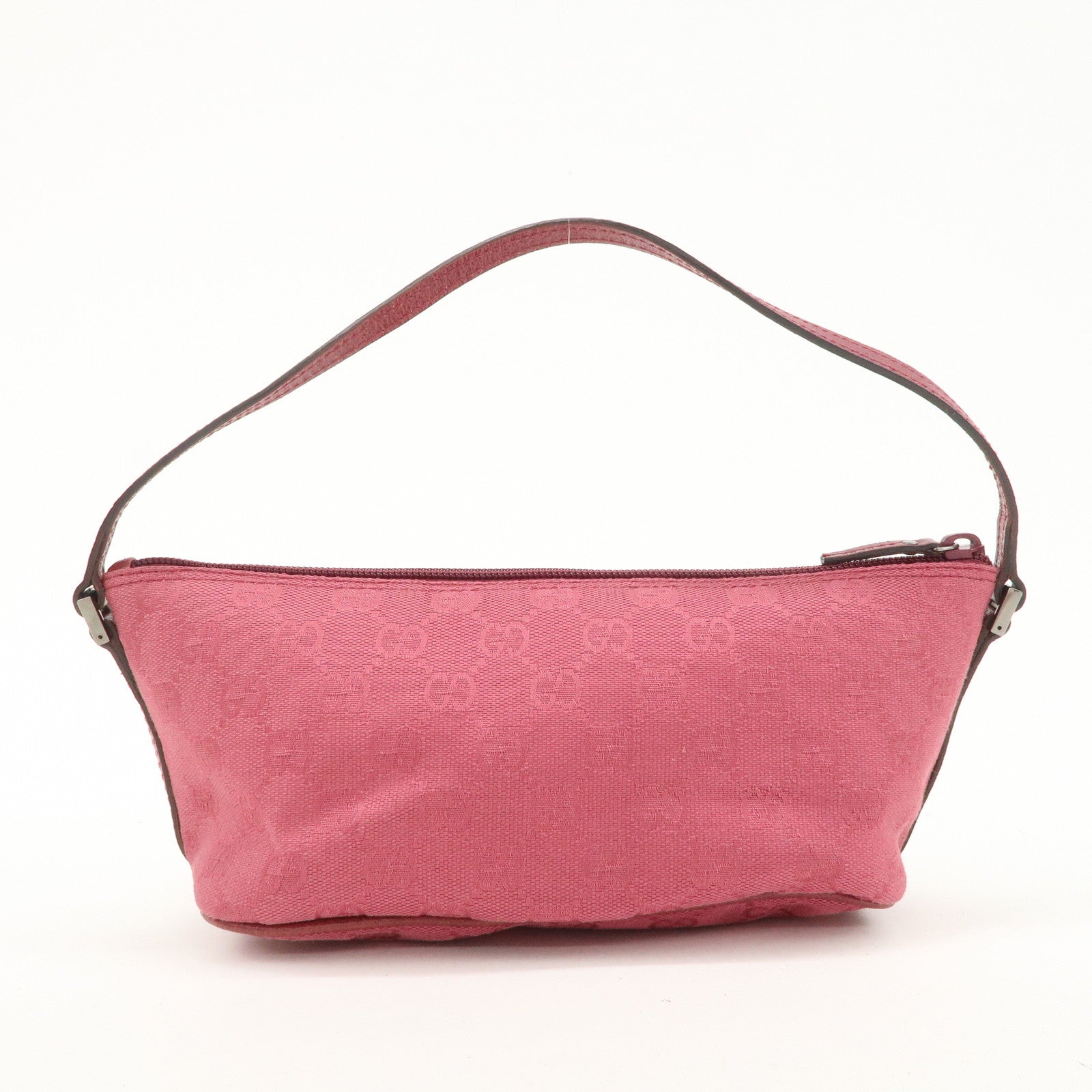 GUCCI Boat Bag GG Canvas Leather Hand Bag Pouch Pink 07198 Used