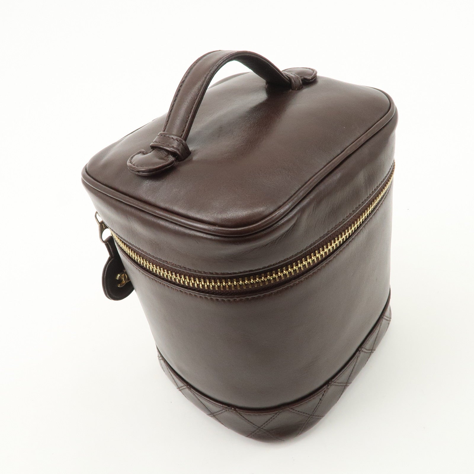 CHANEL COCO Mark Leather Vanity Bag Hand Bag Cosmetic Bag Brown A01998