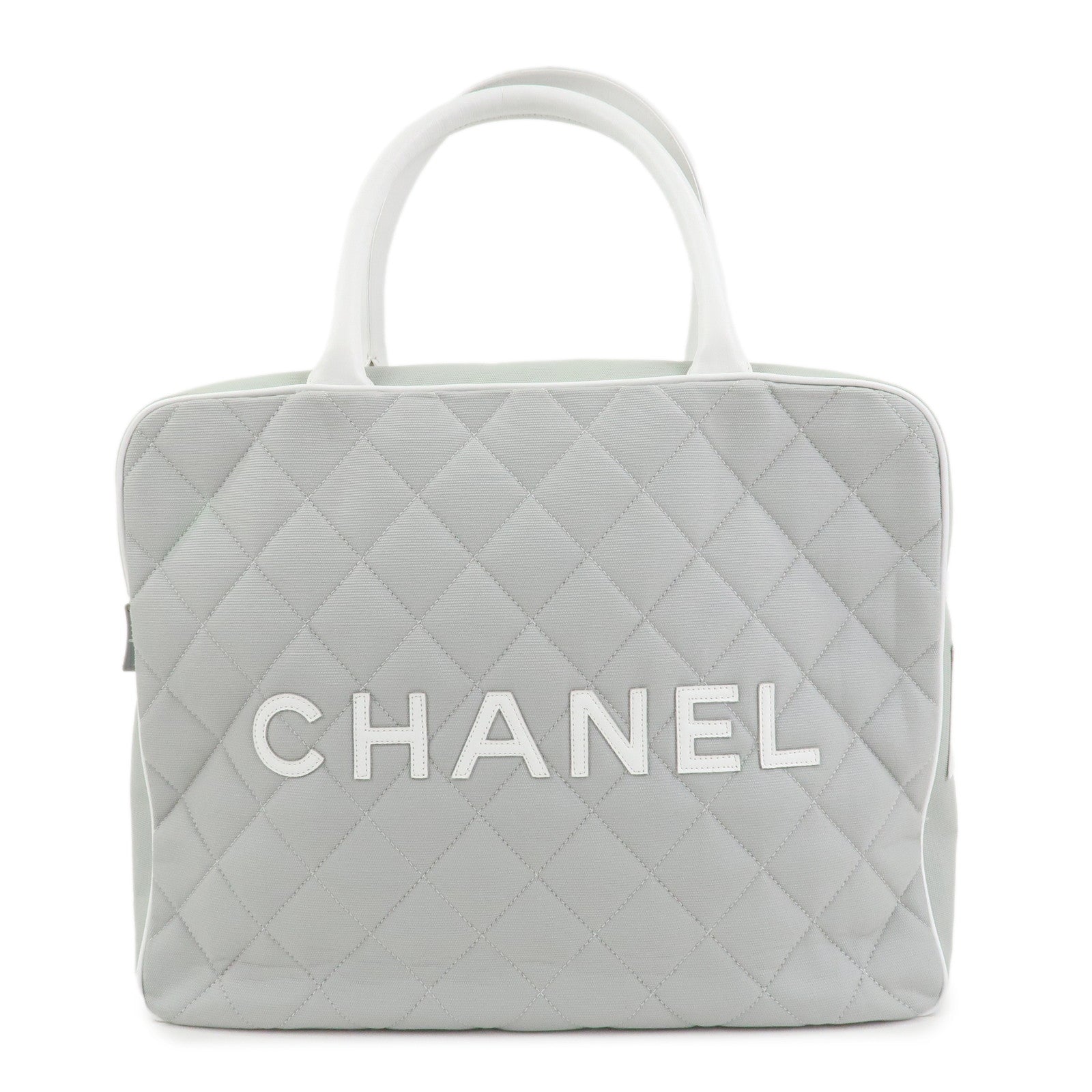 CHANEL Sports Line COCO Mark Canvas Leather Hand Bag Gray White