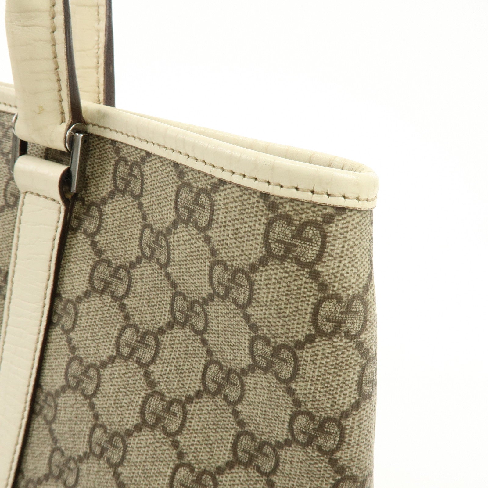 GUCCI GG Canvas Leather Shoulder Bag Tote Bag Beige White 114595