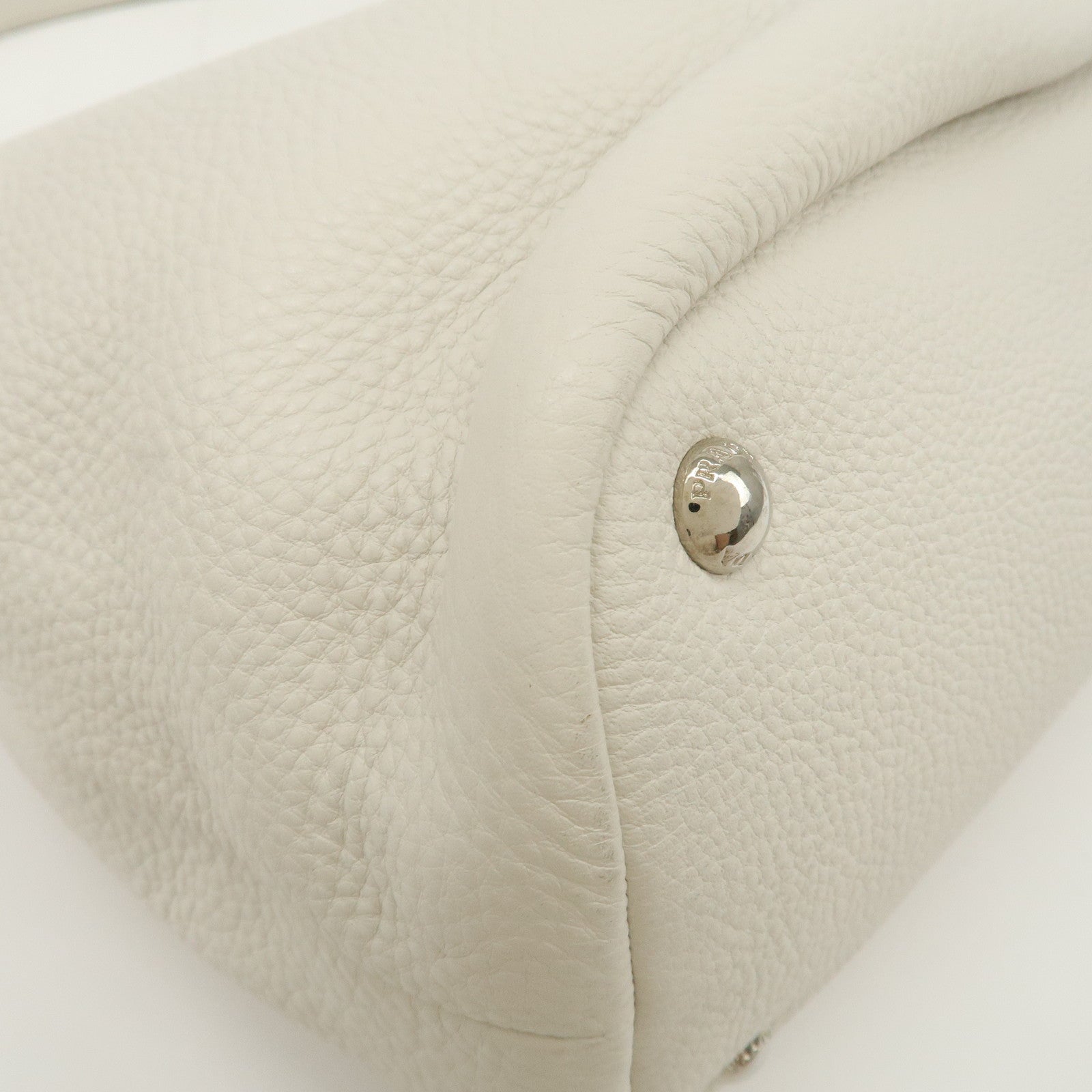 PRADA Triangle Logo Leather Shoulder Bag White BR5124