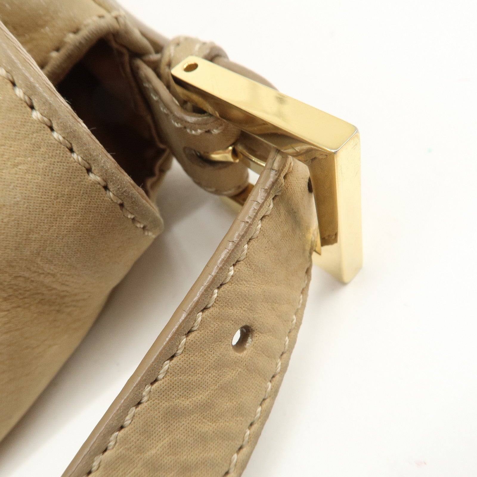 FENDI Big Mamma Baguette Leather Shoulder Bag Beige 8BR638