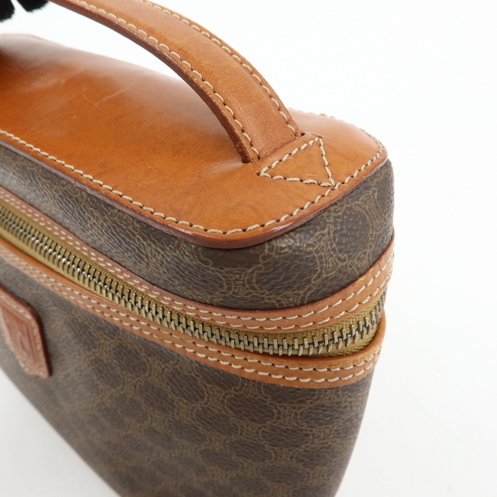 CELINE Macadam PVC Leather Vanity Hand Bag Makeup Bag Brown