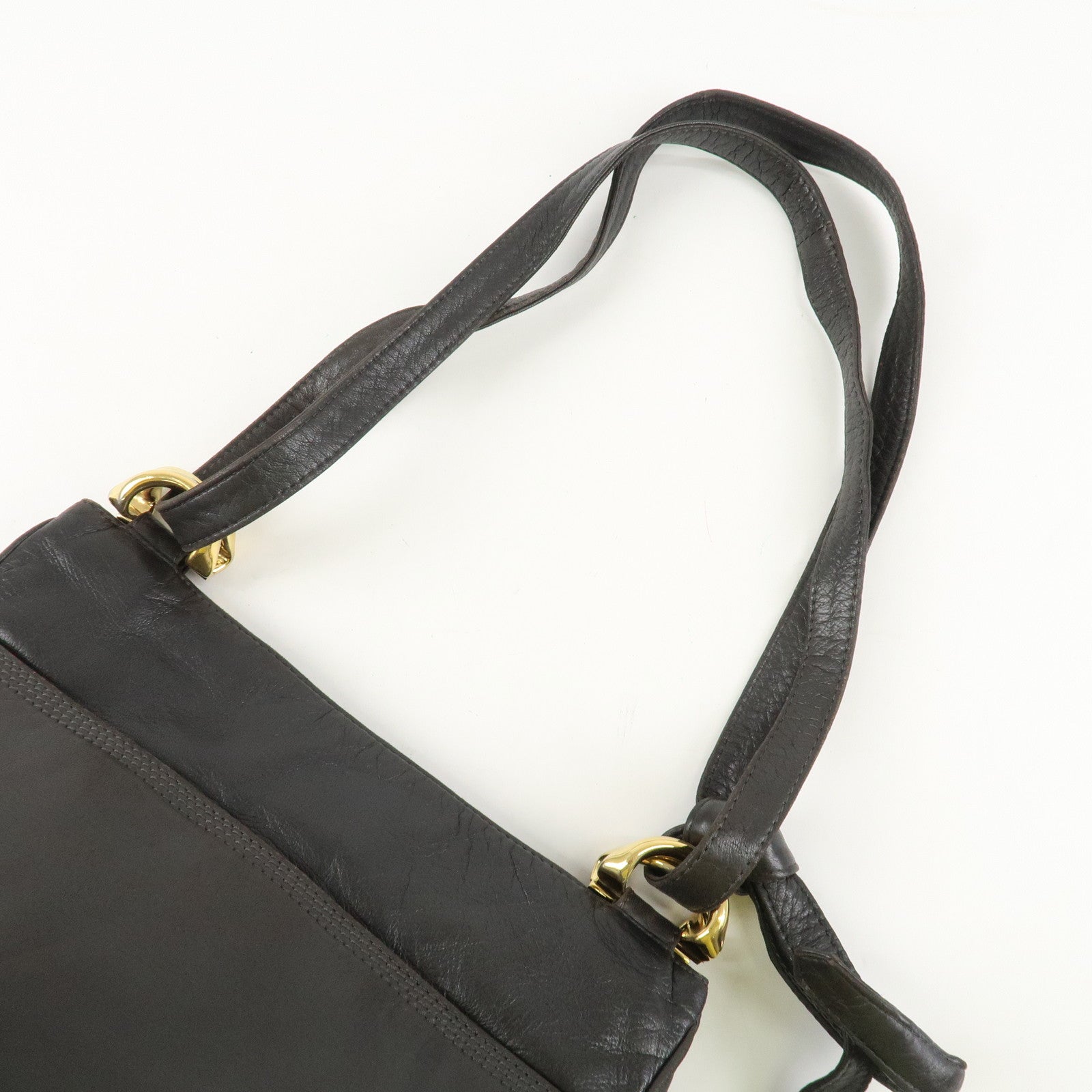 LOEWE Anagram Leather Shoulder Bag Gold Hardware Dark Brown Used