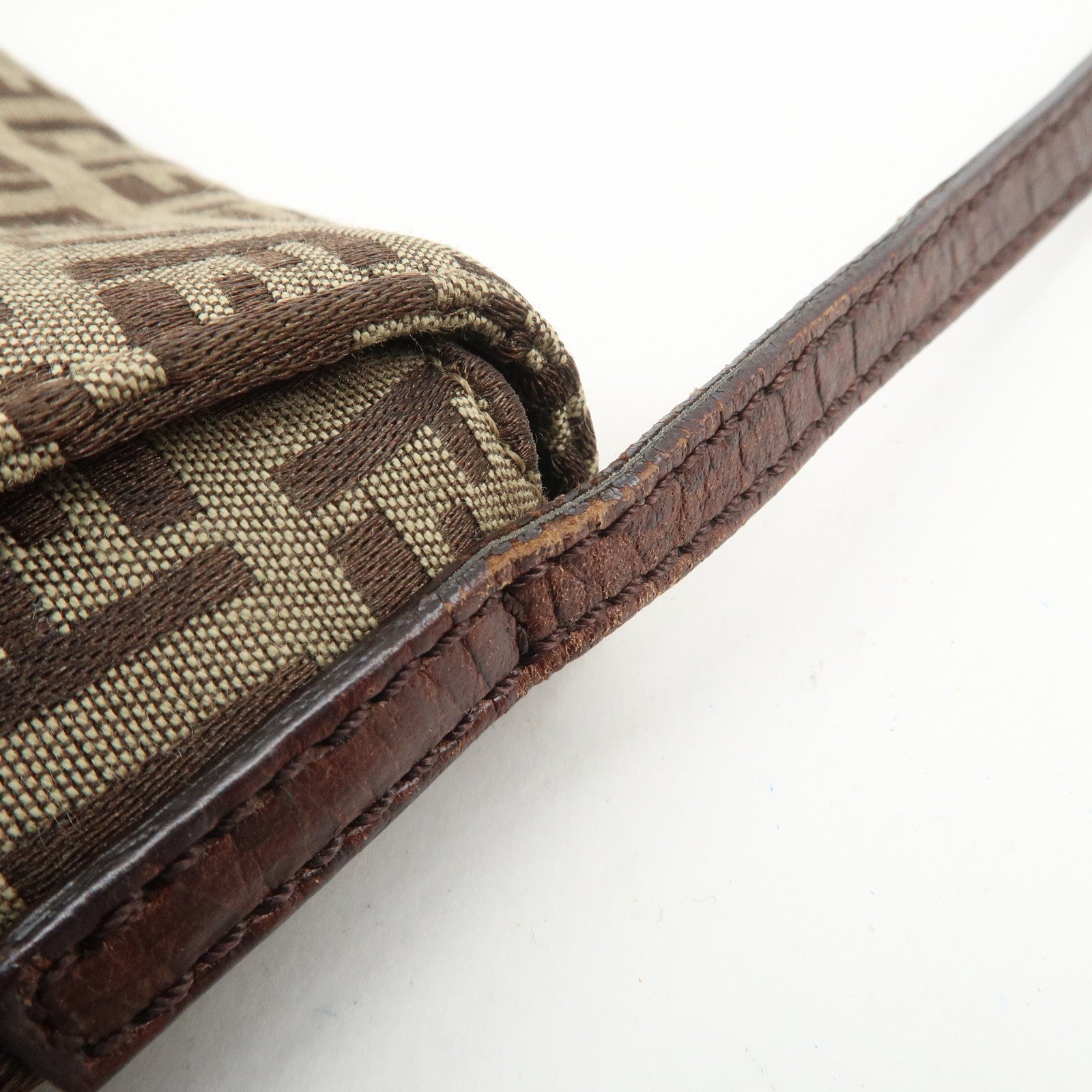 FENDI Zucchino Canvas Leather Shoulder Bag Crossbody Bag 8BT075