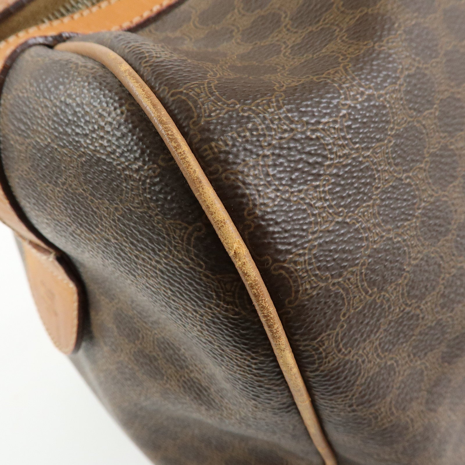CELINE Logo Macadam PVC Leather Boston Bag Hand Bag Brown