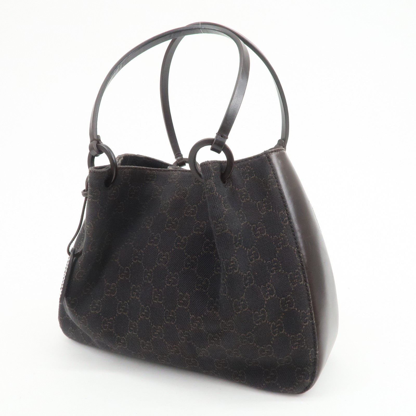 GUCCI GG Monogram Canvas Leather Tote Shoulder Bag Brown 101919