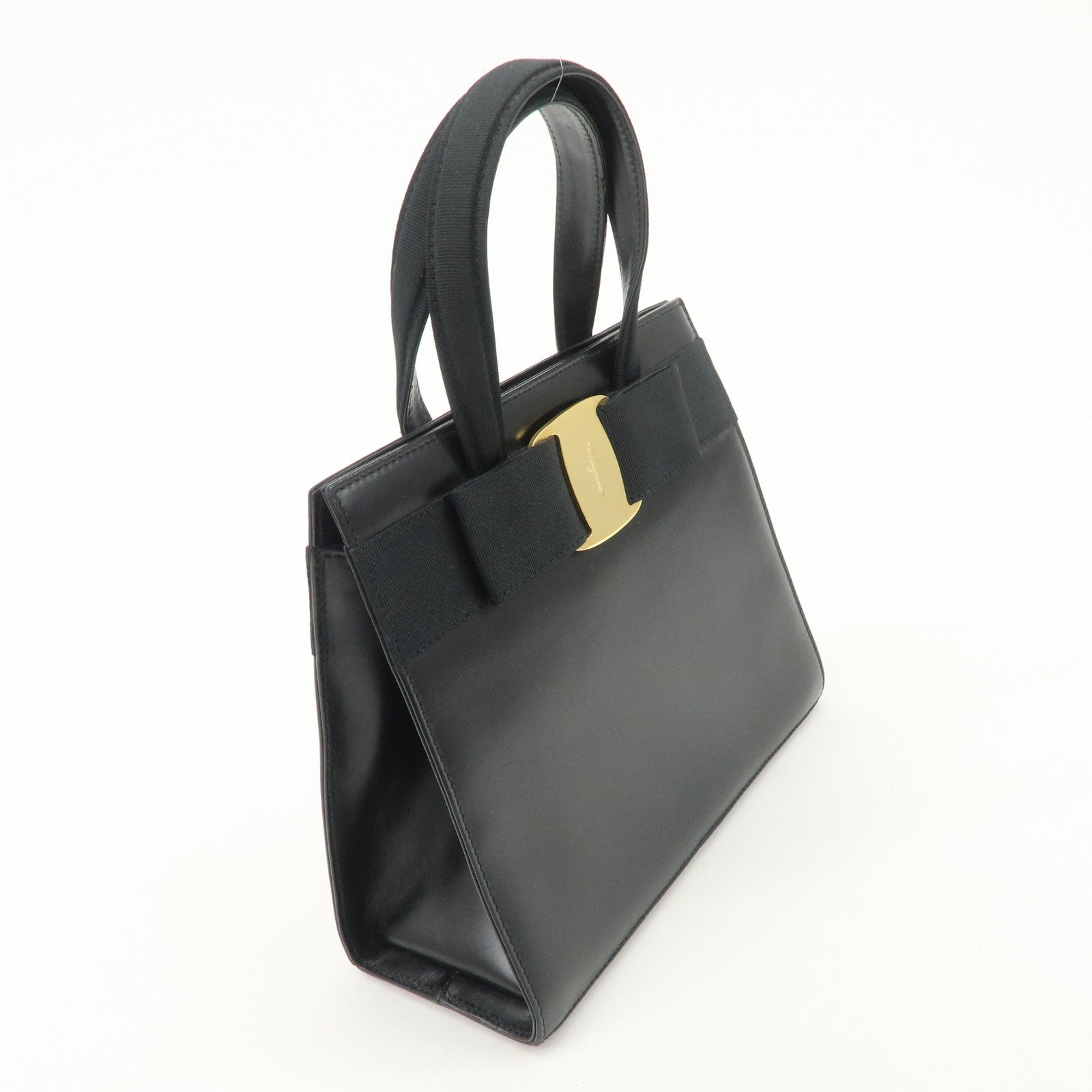 Ferragamo Gancini Leather 2Way Bag Hand Bag Shoulder Bag Black